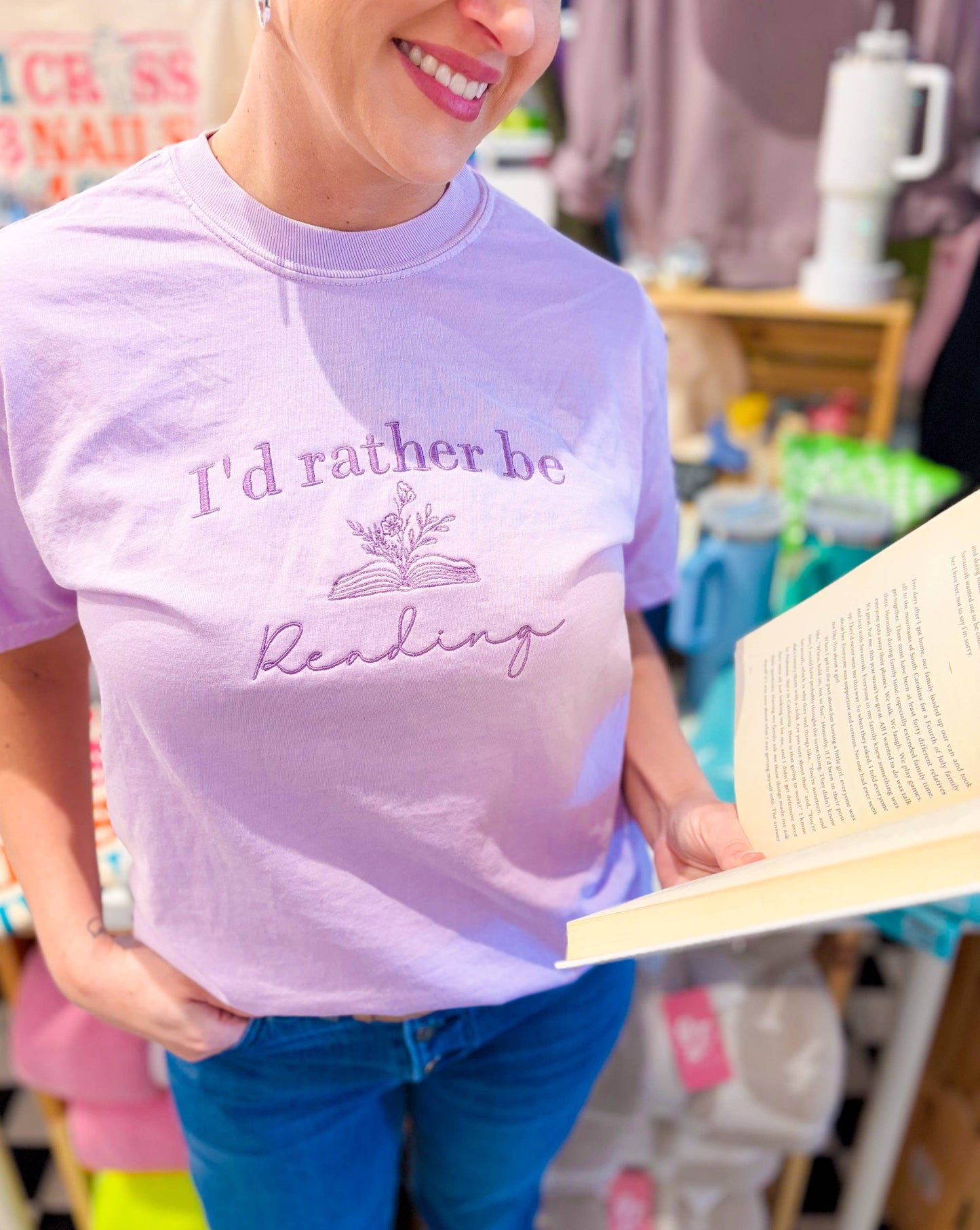 I'd Rather Be Reading Embroidered Tee