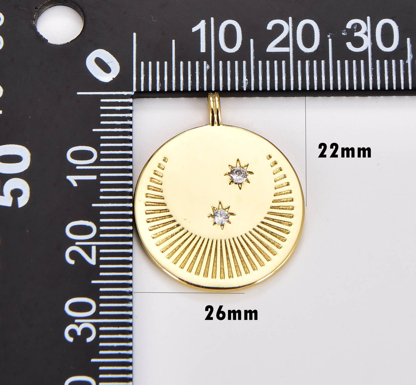 Gold Filled Crescent Moon Charm Disc CZ Micro Pave