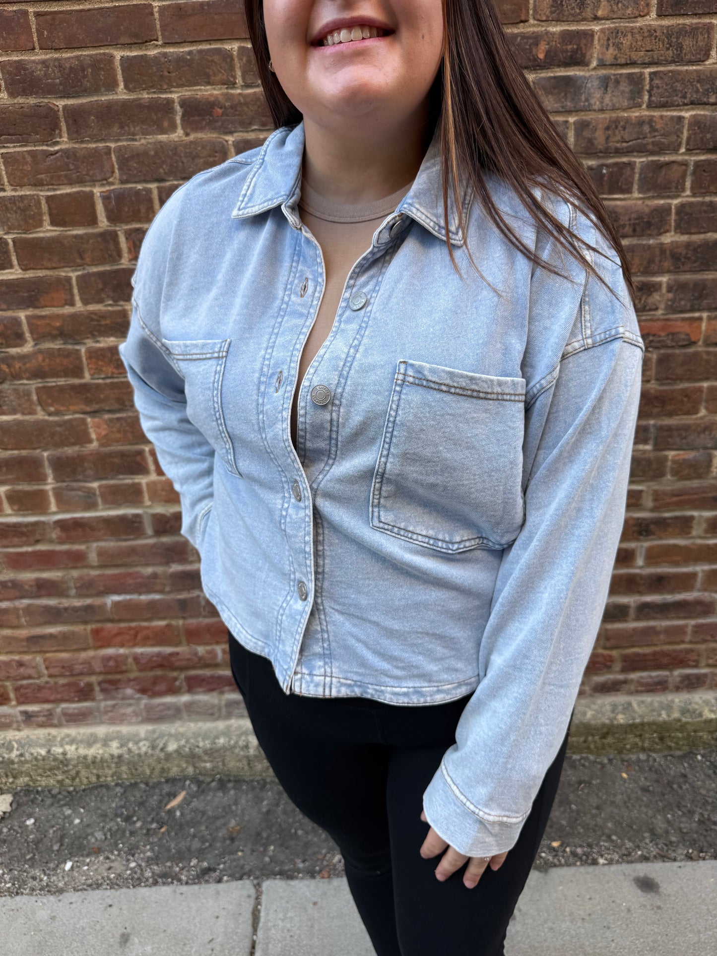 All Day Knit Denim Cropped Jacket in Washed Indigo