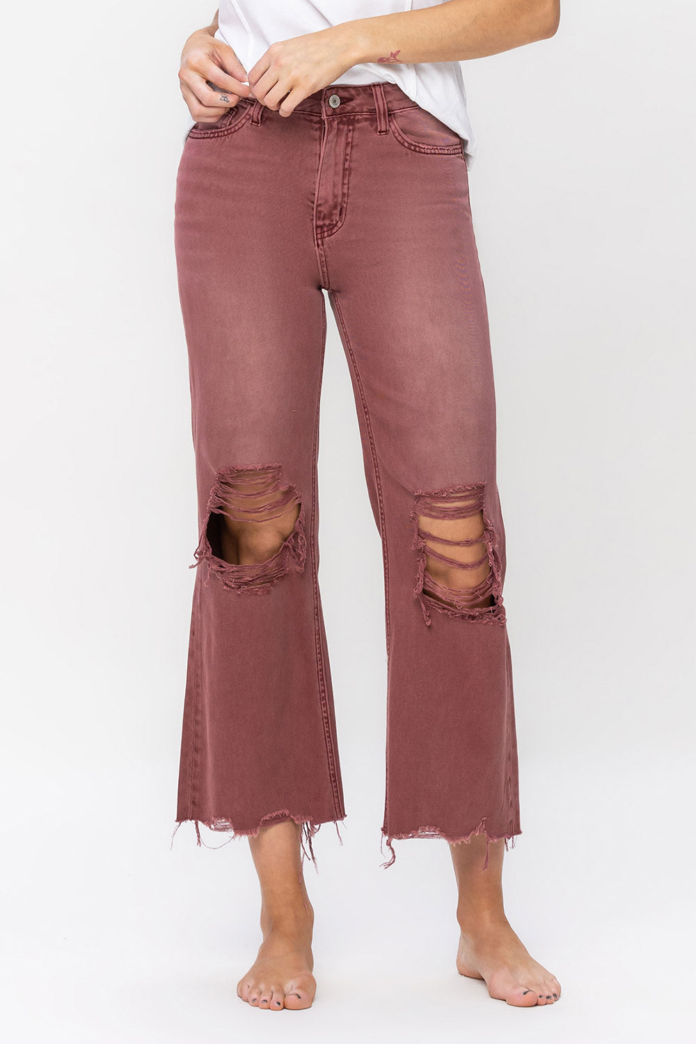 Leslie 90s Vintage Crop Flare Jeans in Russet Brown