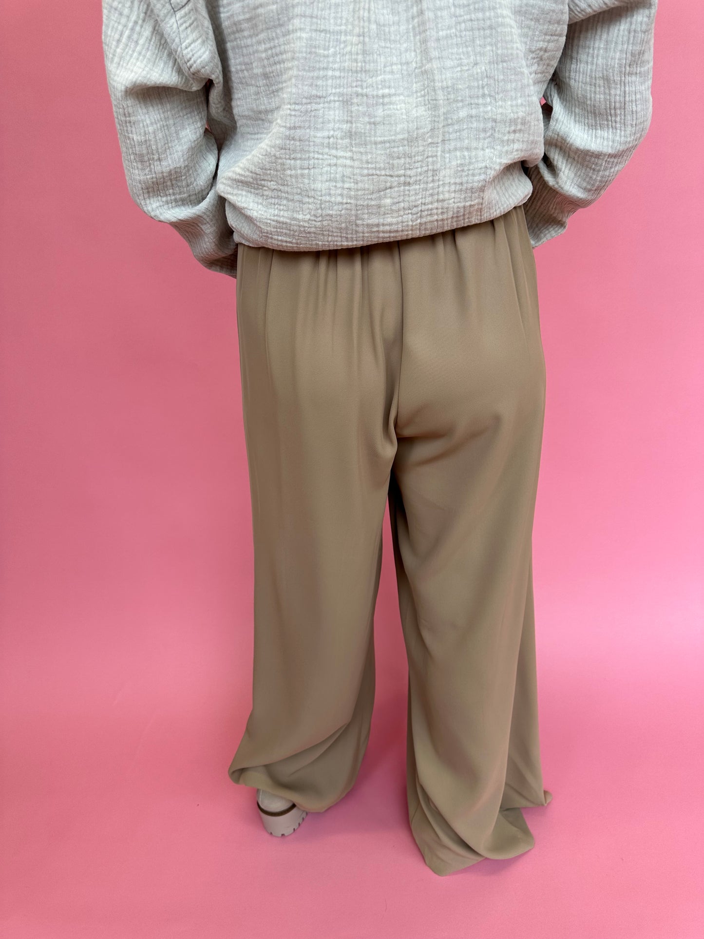 Elle Extra Wide Leg Pull-On Pants in Tan