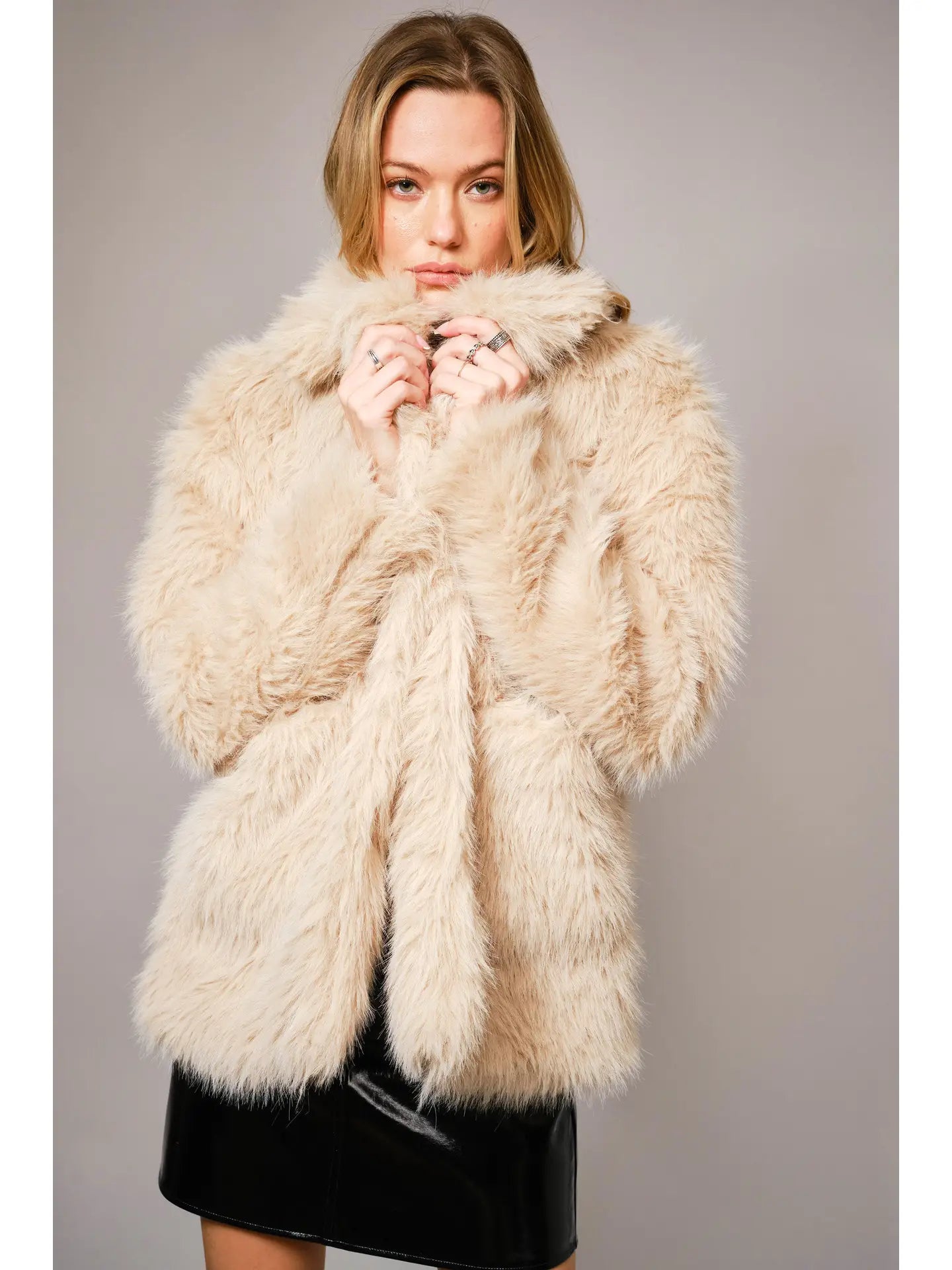 Diana Shaggy Notch Collared Faux Fur Coat