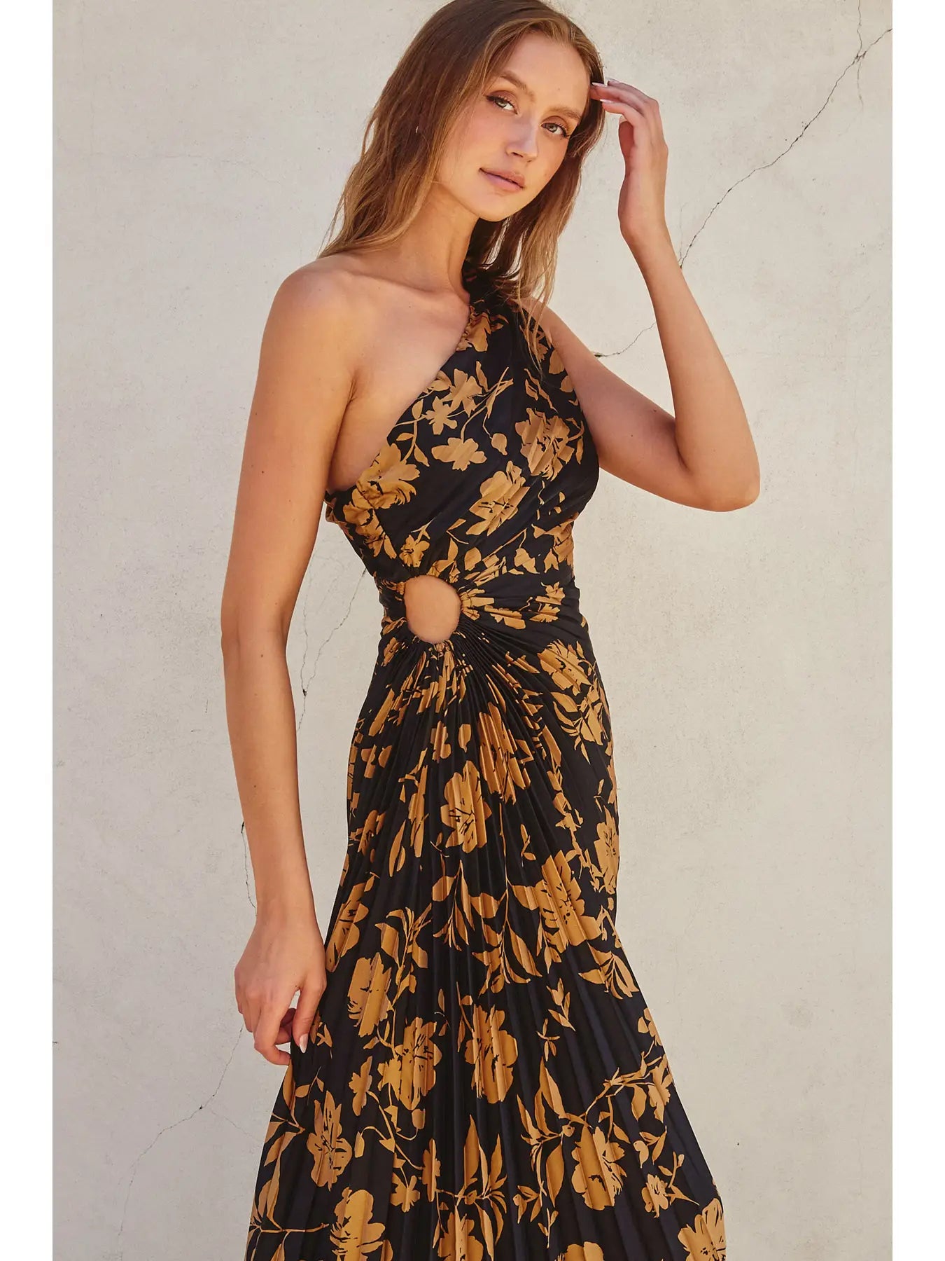 Kori Undeniable Icon Asymmetrical Pleated Maxi Dress
