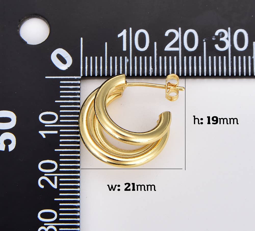 Geometric Triple Bar C-Shaped Hoop Earrings