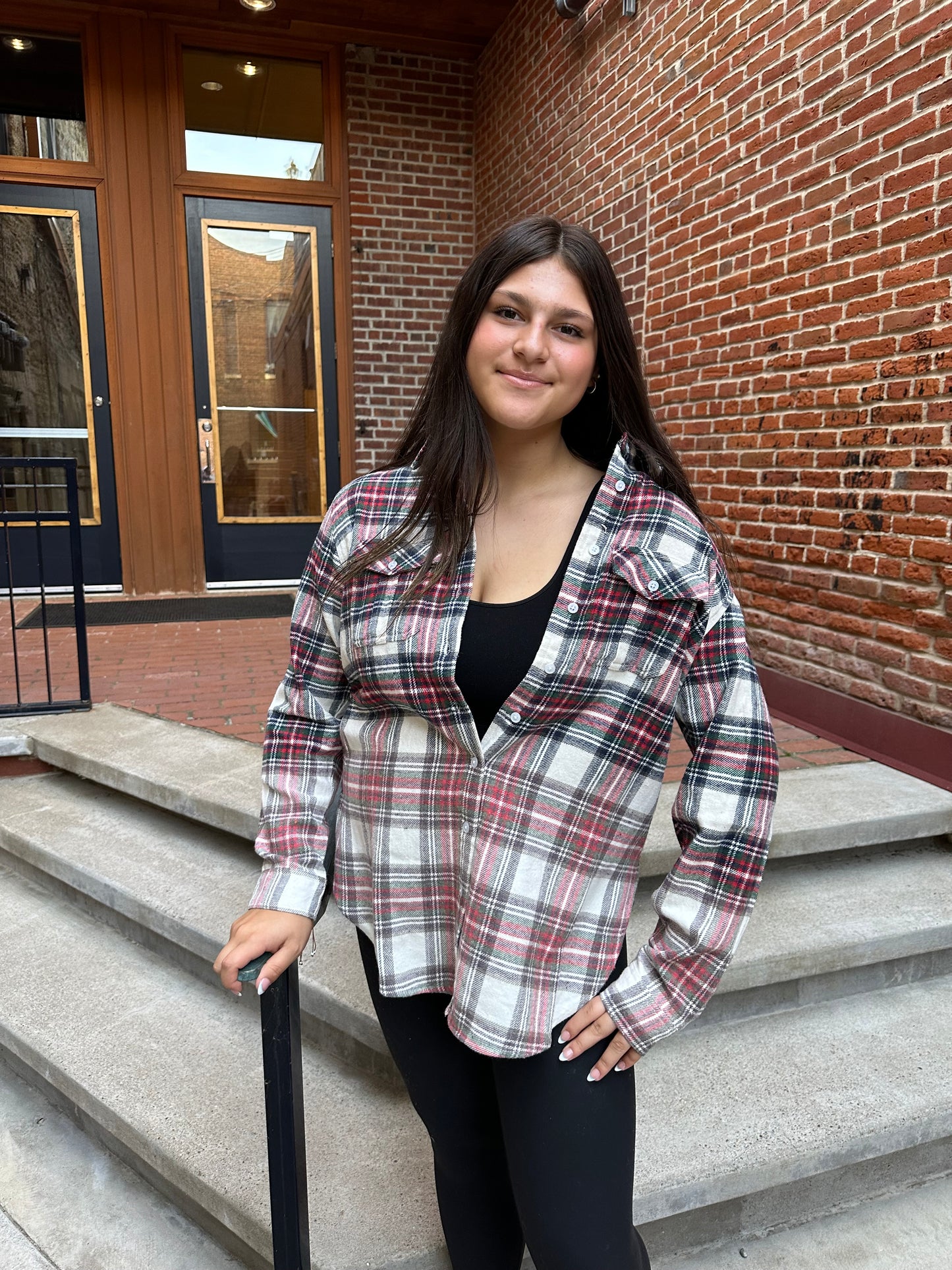 Selena Cream, Navy, Red & Green Plaid Flannel