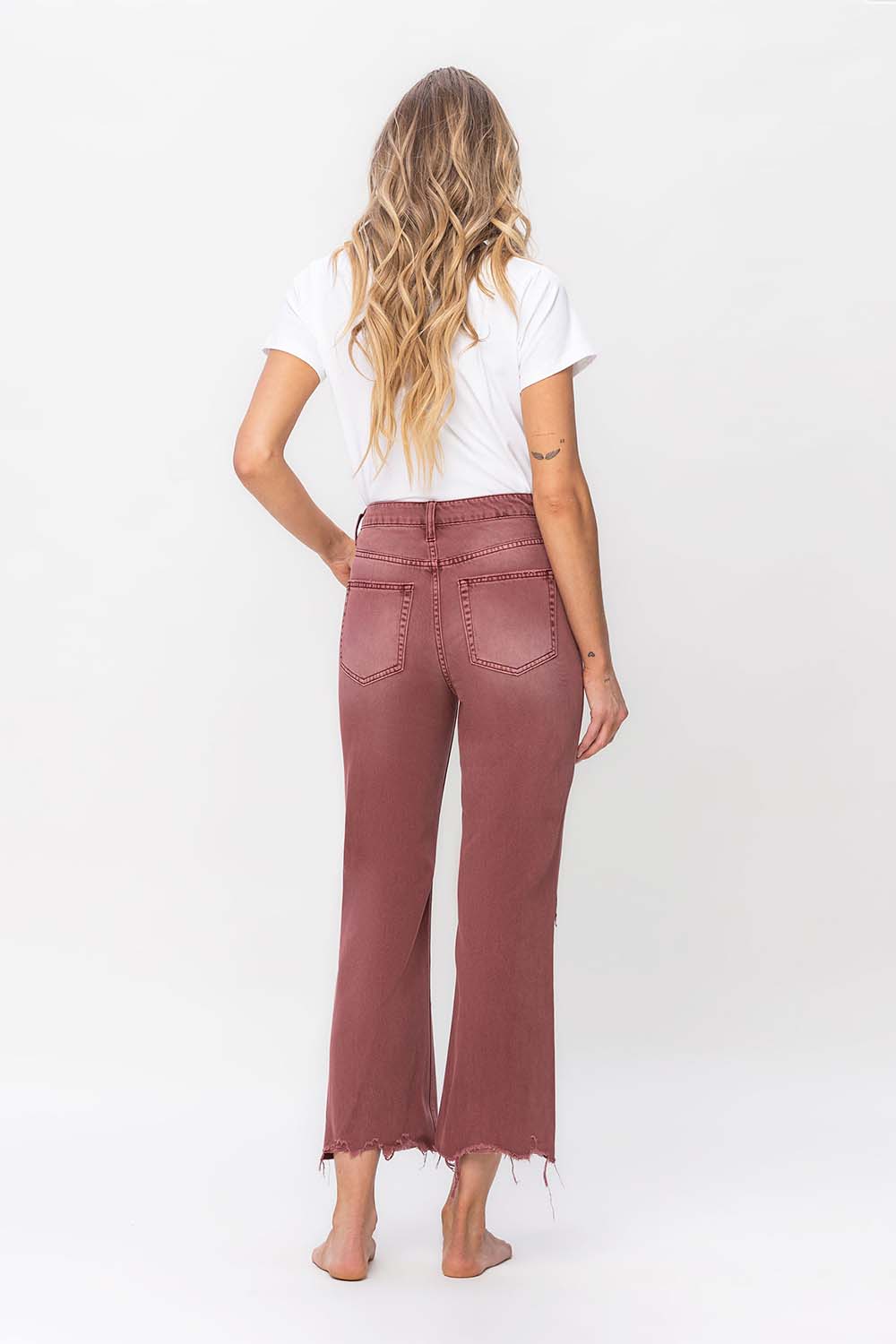 Leslie 90s Vintage Crop Flare Jeans in Russet Brown