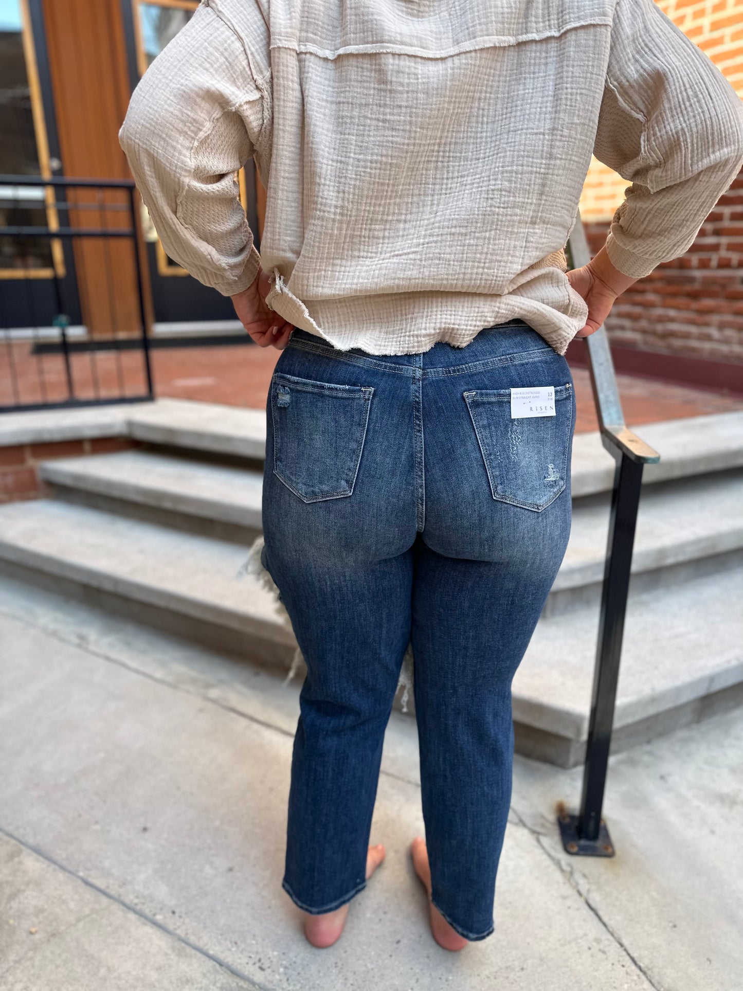 Noelle High Rise Distressed Dark Wash Jeans