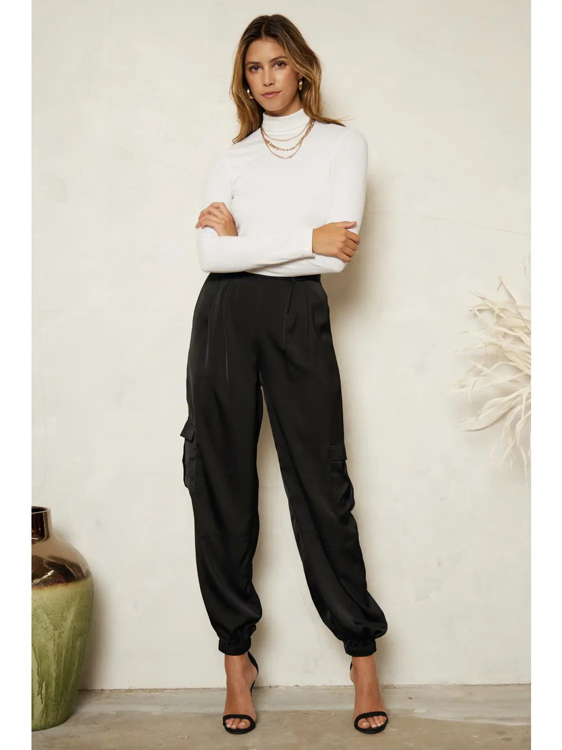 Keanna High Waisted Satin Utility Trousers