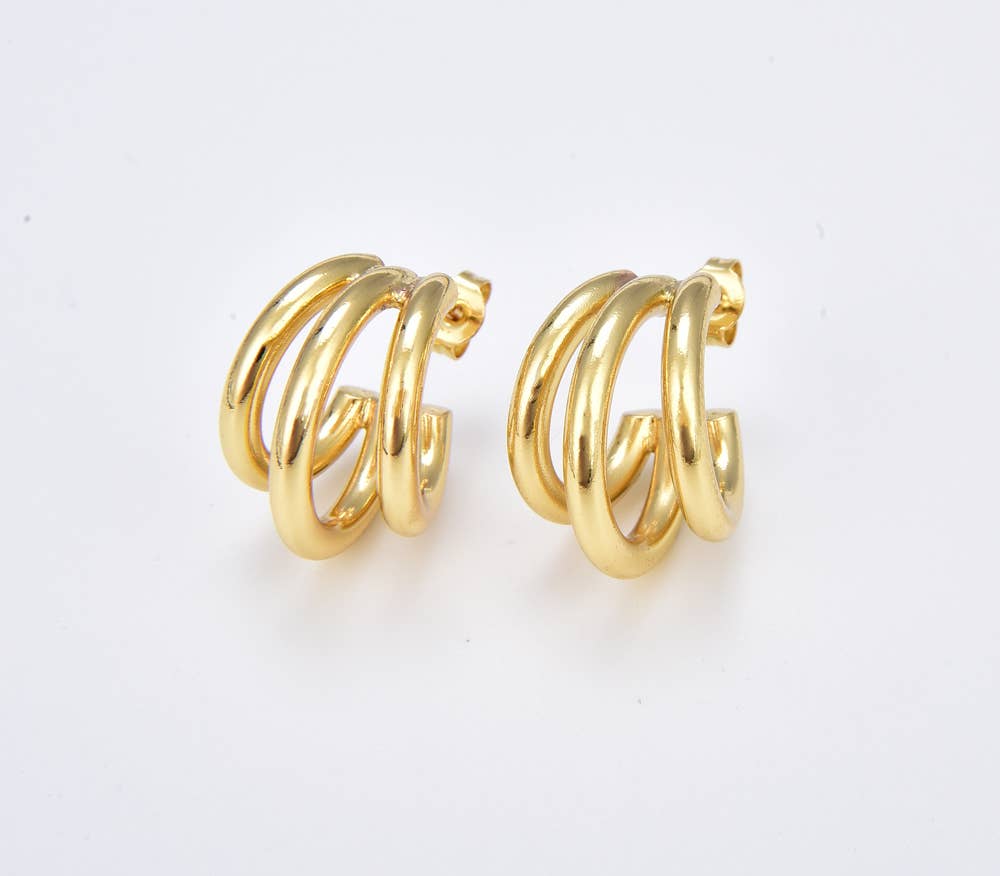 Geometric Triple Bar C-Shaped Hoop Earrings