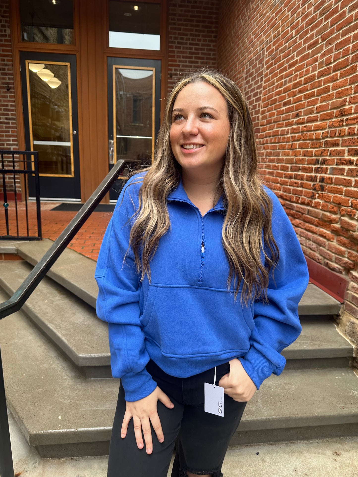 Drea Half-Zip Cropped Half Zip in Cobalt