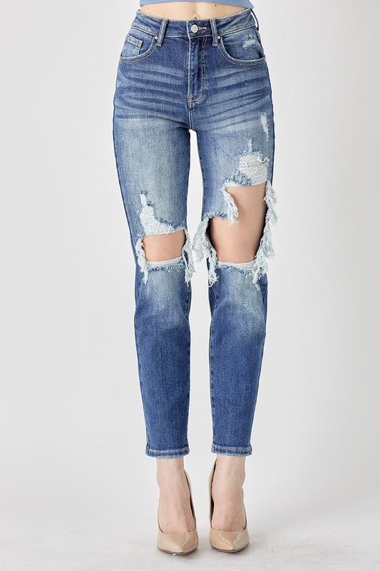 Noelle High Rise Distressed Dark Wash Jeans