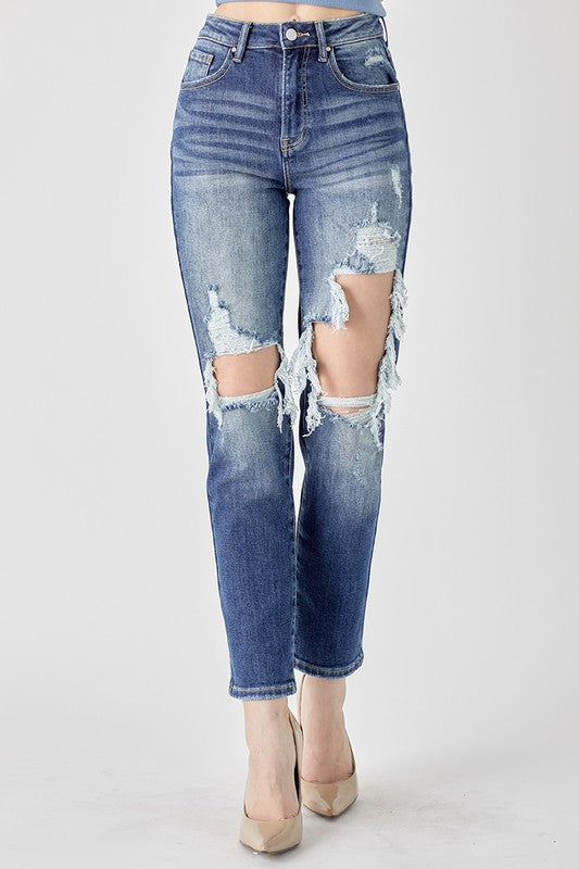 Noelle High Rise Distressed Dark Wash Jeans