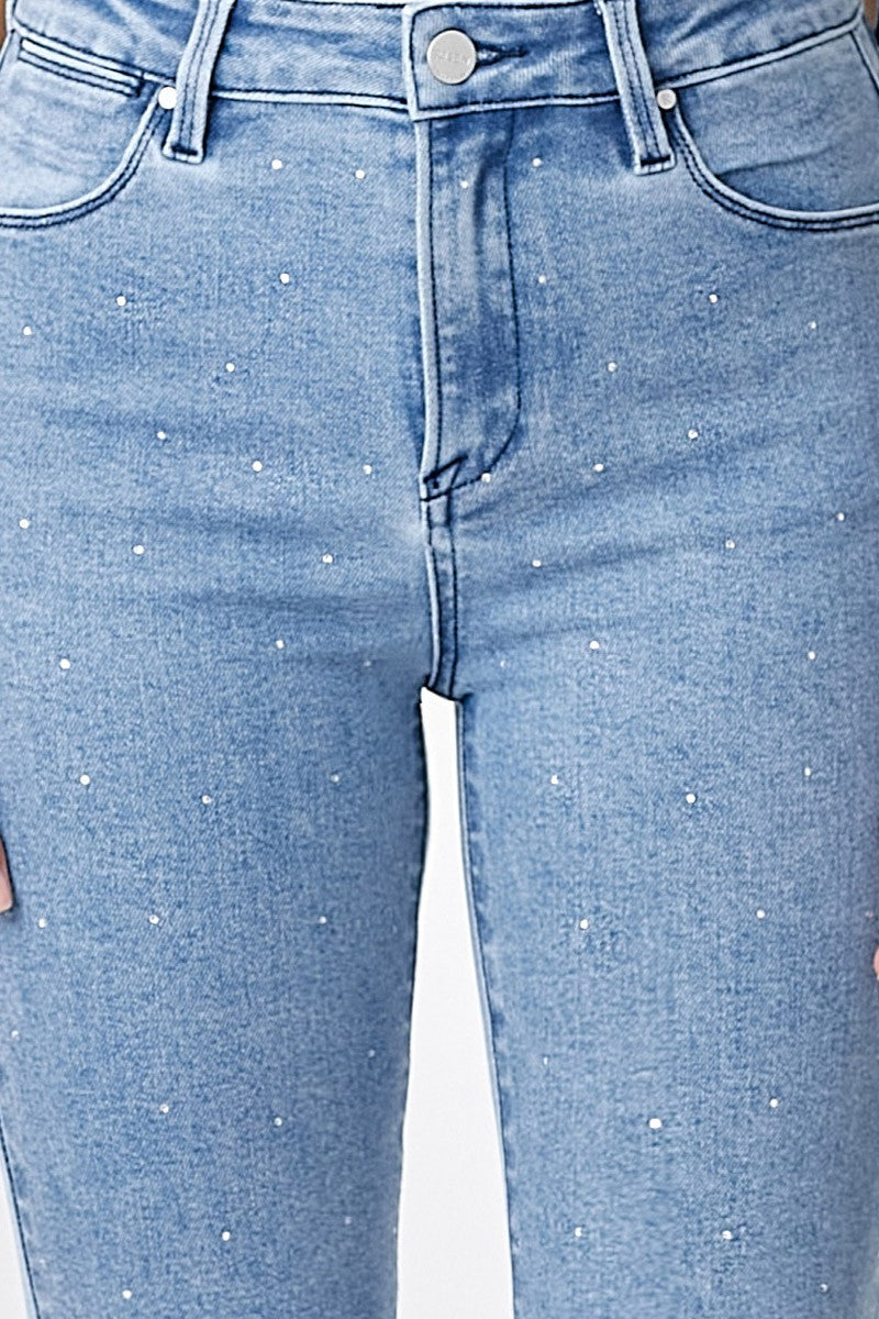 Kelsee Rhinestone Slim Straight Jeans