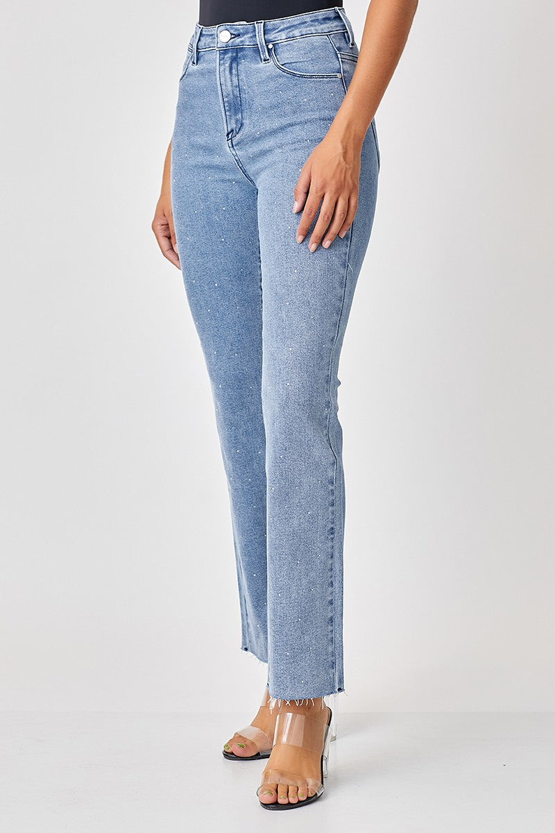 Kelsee Rhinestone Slim Straight Jeans