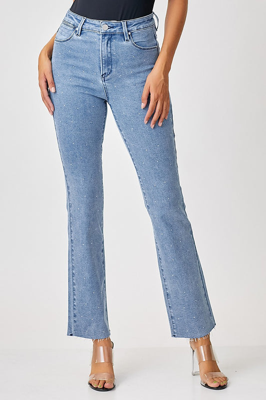 Kelsee Rhinestone Slim Straight Jeans