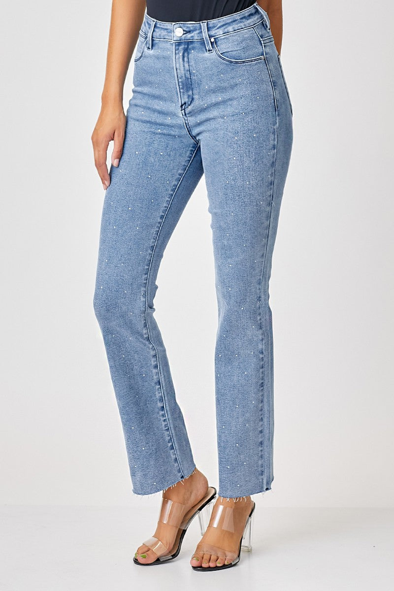 Kelsee Rhinestone Slim Straight Jeans