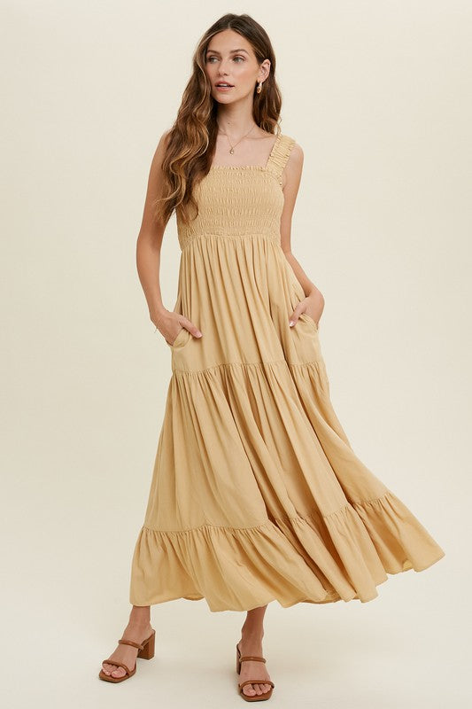 Willow Tiered Dress in Gold