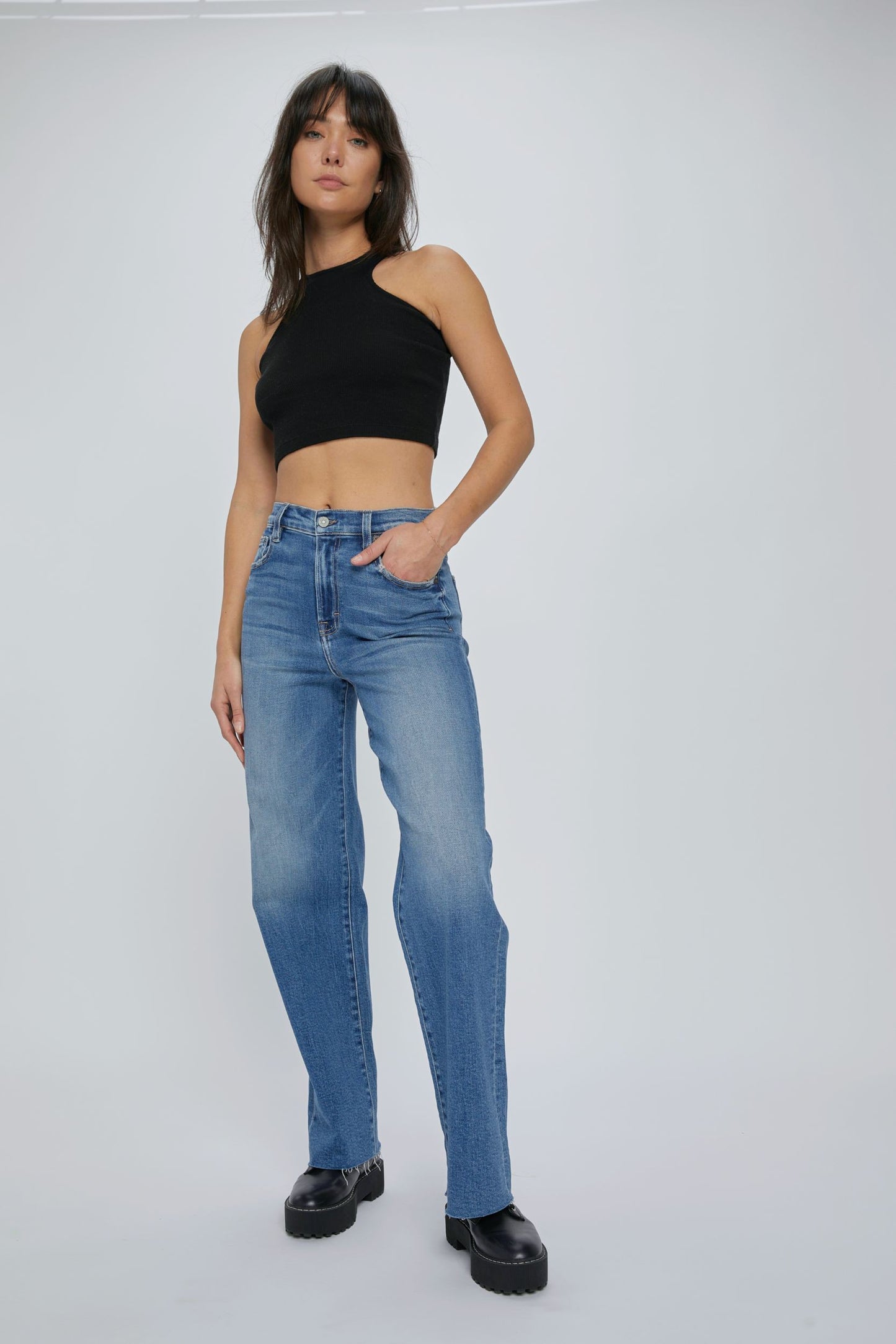 Logan Medium Dark Clean Stretch Dad Jean