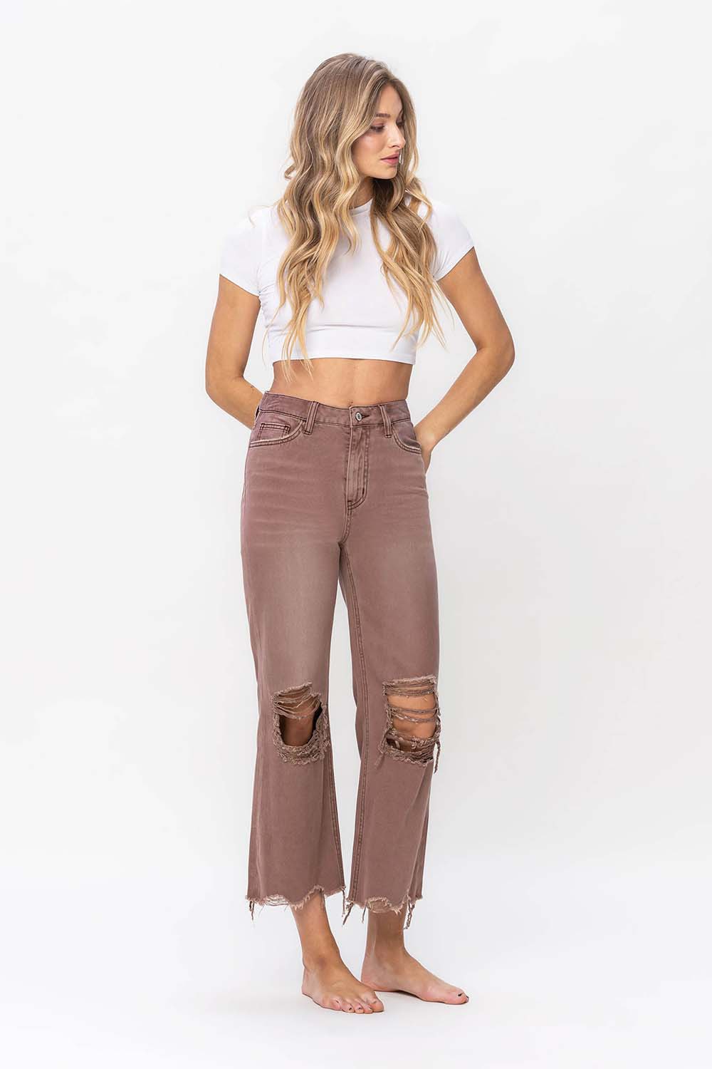Leslie 90s Vintage Crop Flare Jeans in Aztec