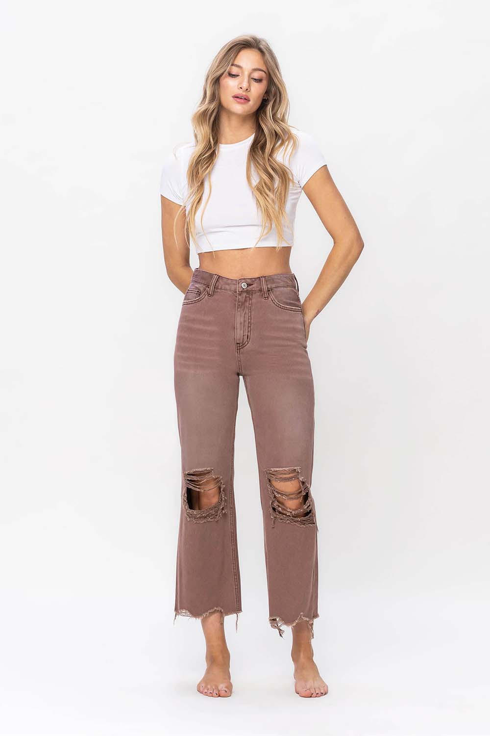 Leslie 90s Vintage Crop Flare Jeans in Aztec