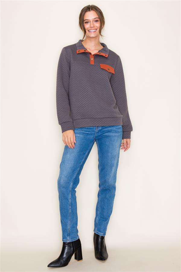 Alexa Charcoal Knit Half Button Up