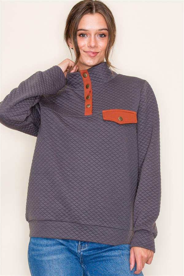 Alexa Charcoal Knit Half Button Up