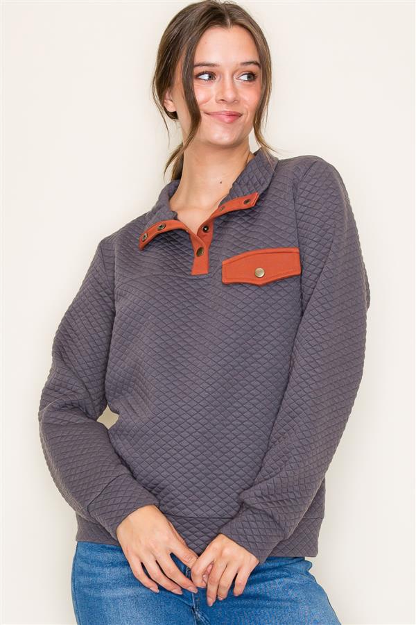 Alexa Charcoal Knit Half Button Up