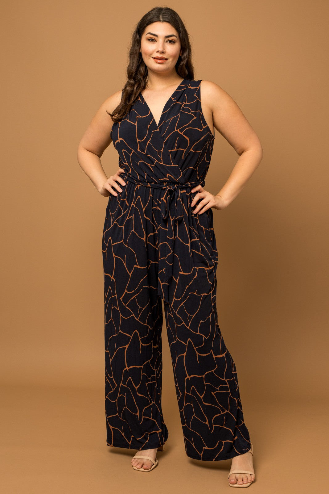 Stephanie Sleeveless Wrap Wide Leg Jumpsuit in Plus