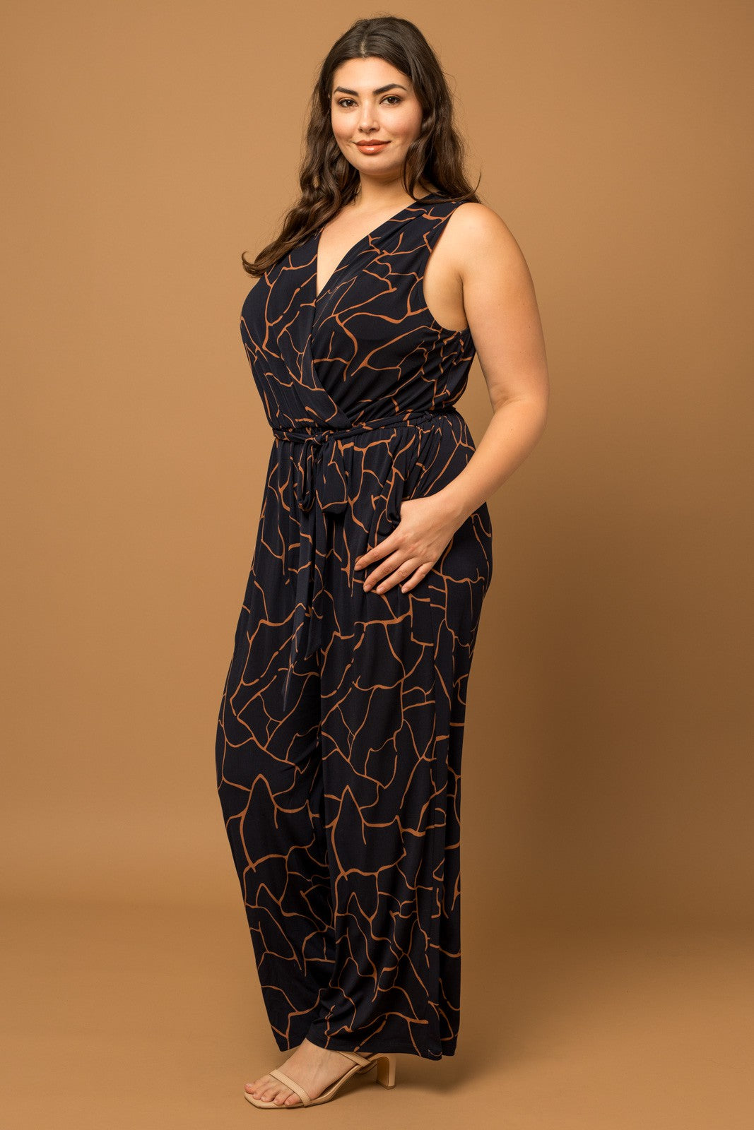 Stephanie Sleeveless Wrap Wide Leg Jumpsuit in Plus
