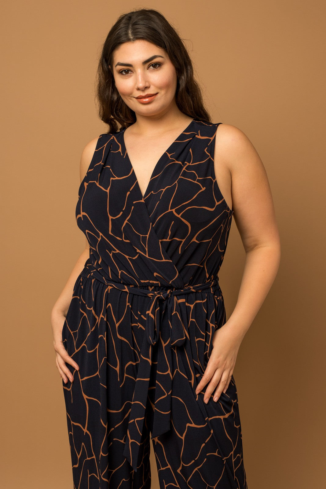 Stephanie Sleeveless Wrap Wide Leg Jumpsuit in Plus