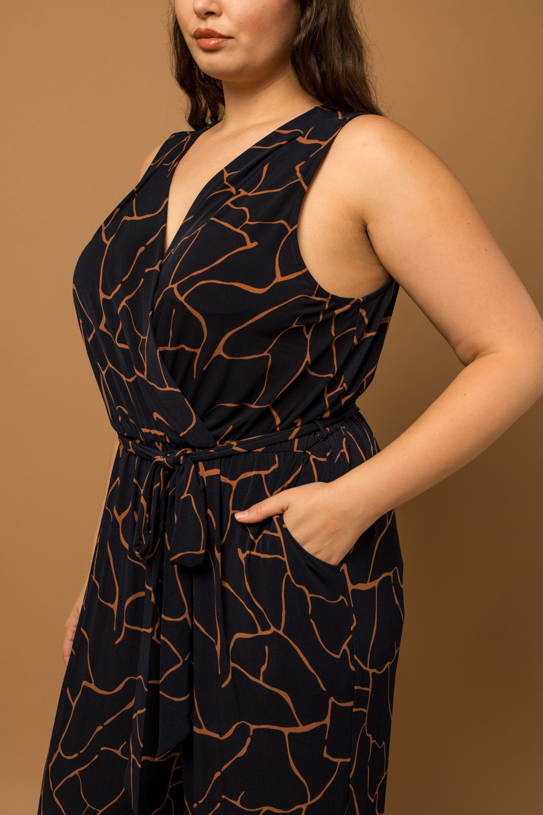 Stephanie Sleeveless Wrap Wide Leg Jumpsuit in Plus
