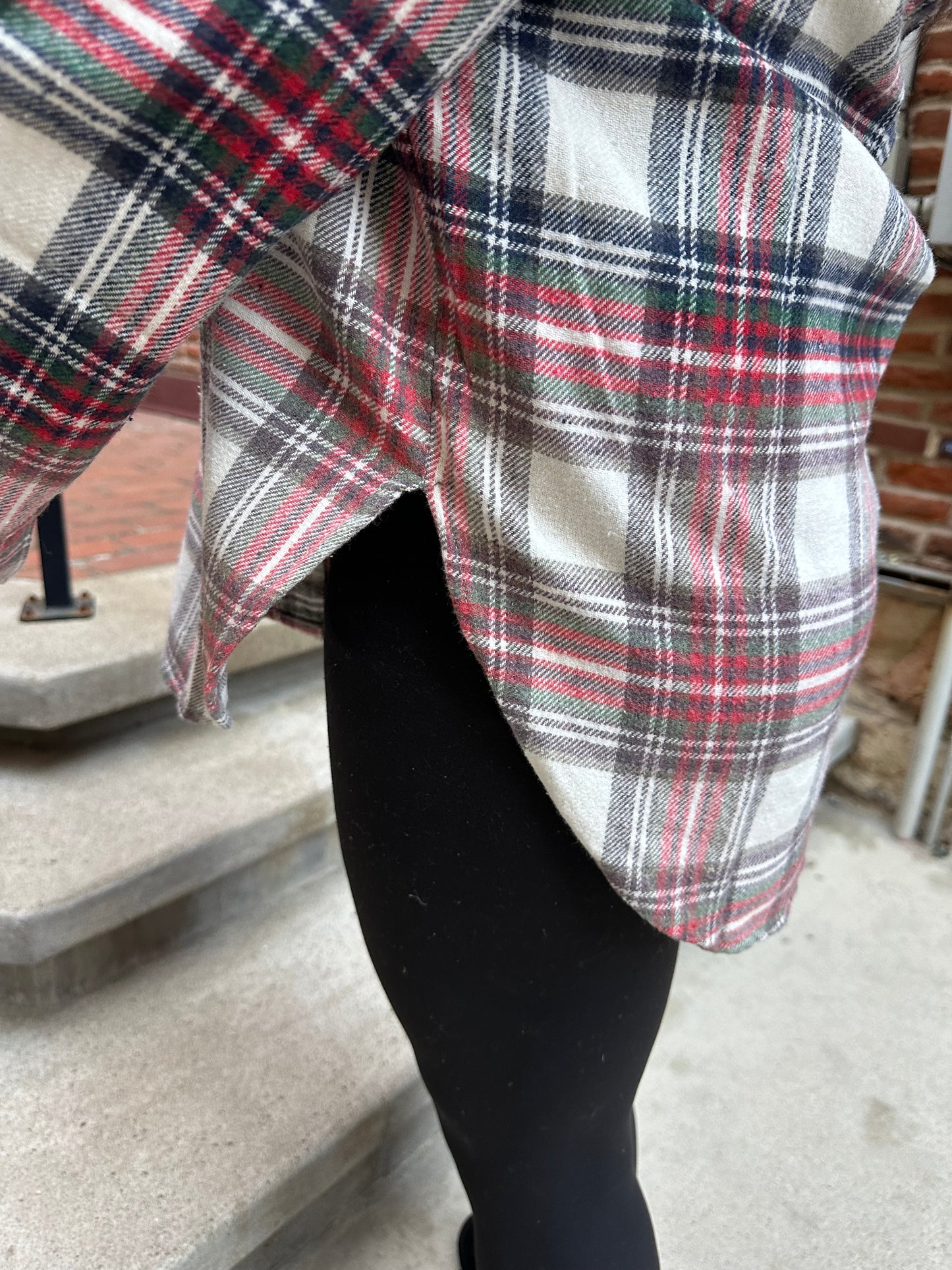 Selena Cream, Navy, Red & Green Plaid Flannel