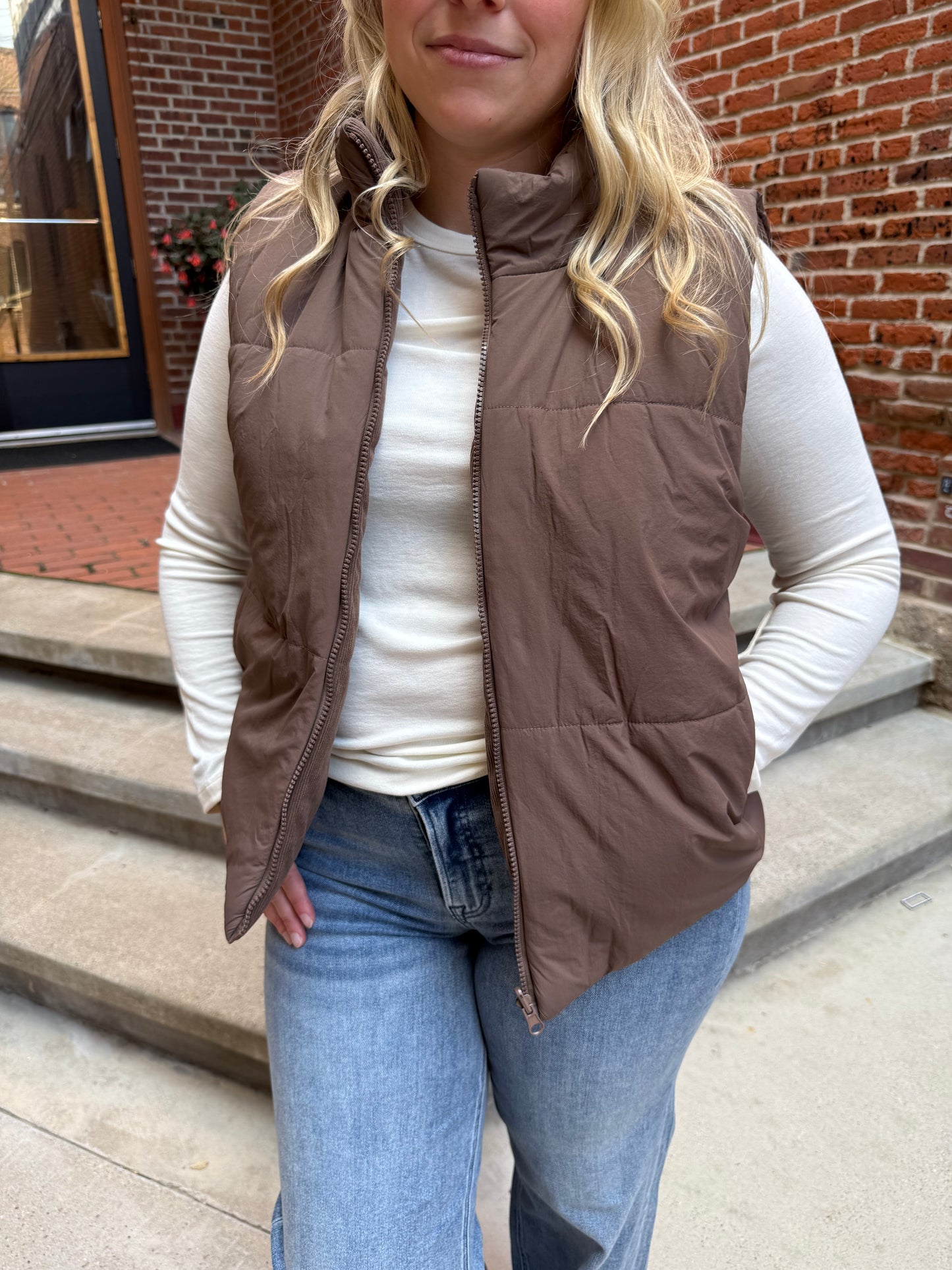 Ava Reversible Vest in Brown