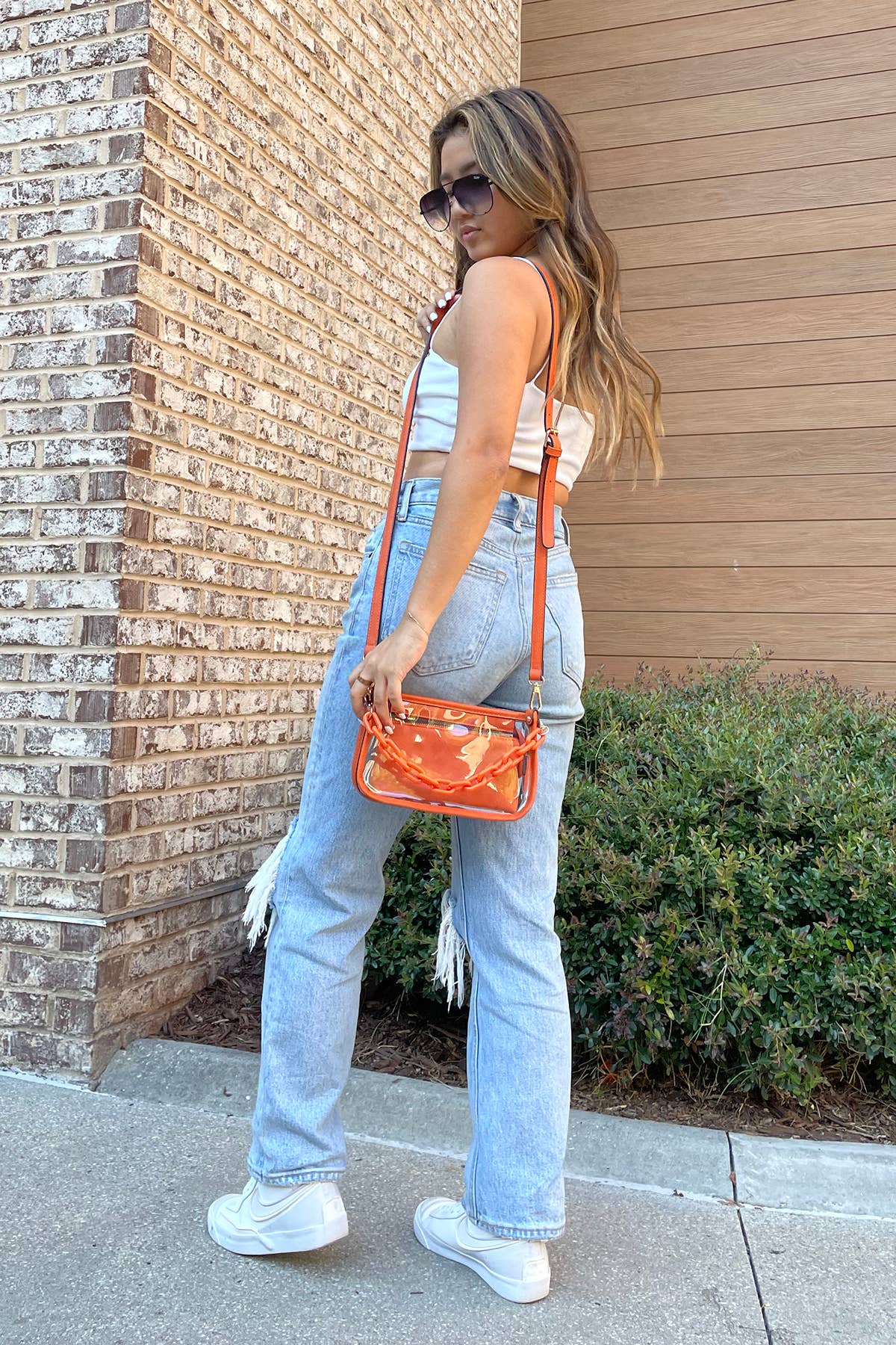 Jessica Clear Crossbody w/ Chain: Dark Brown