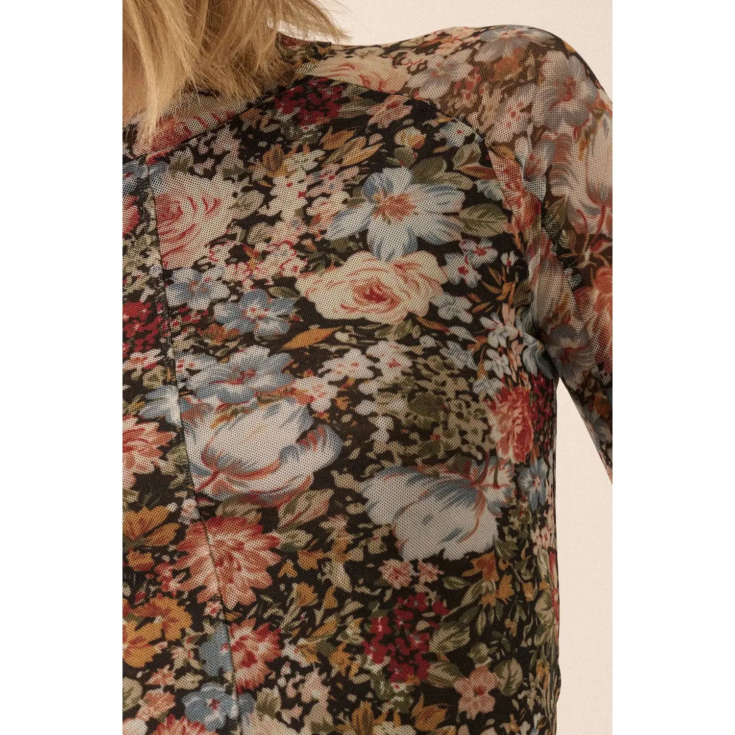 Rachel Floral Mesh Top in Black
