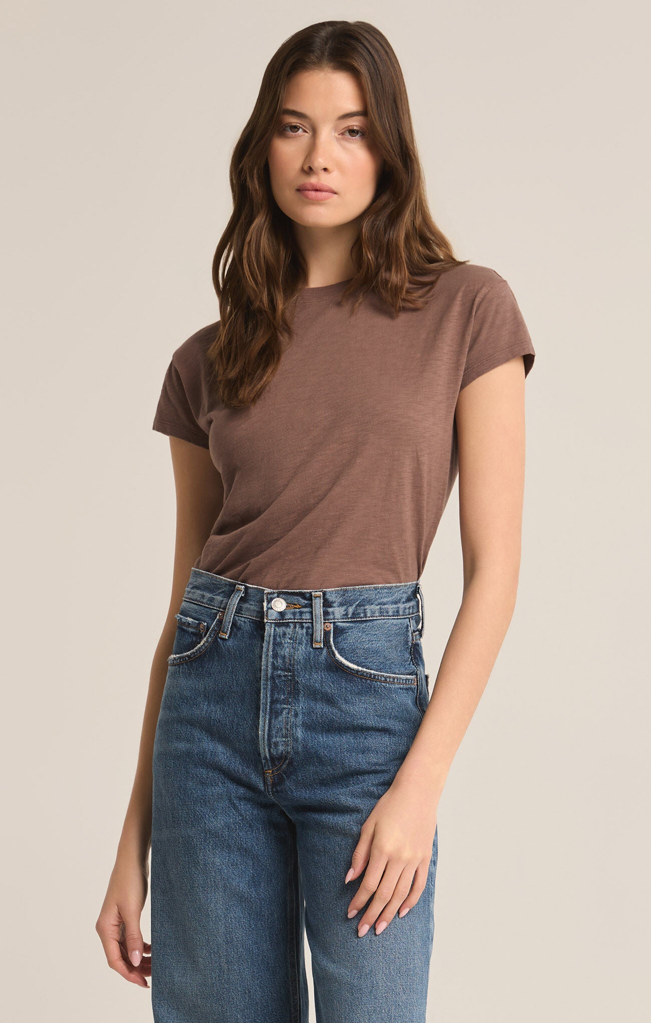 Torrie Modern Slub Tee in Deep Taupe