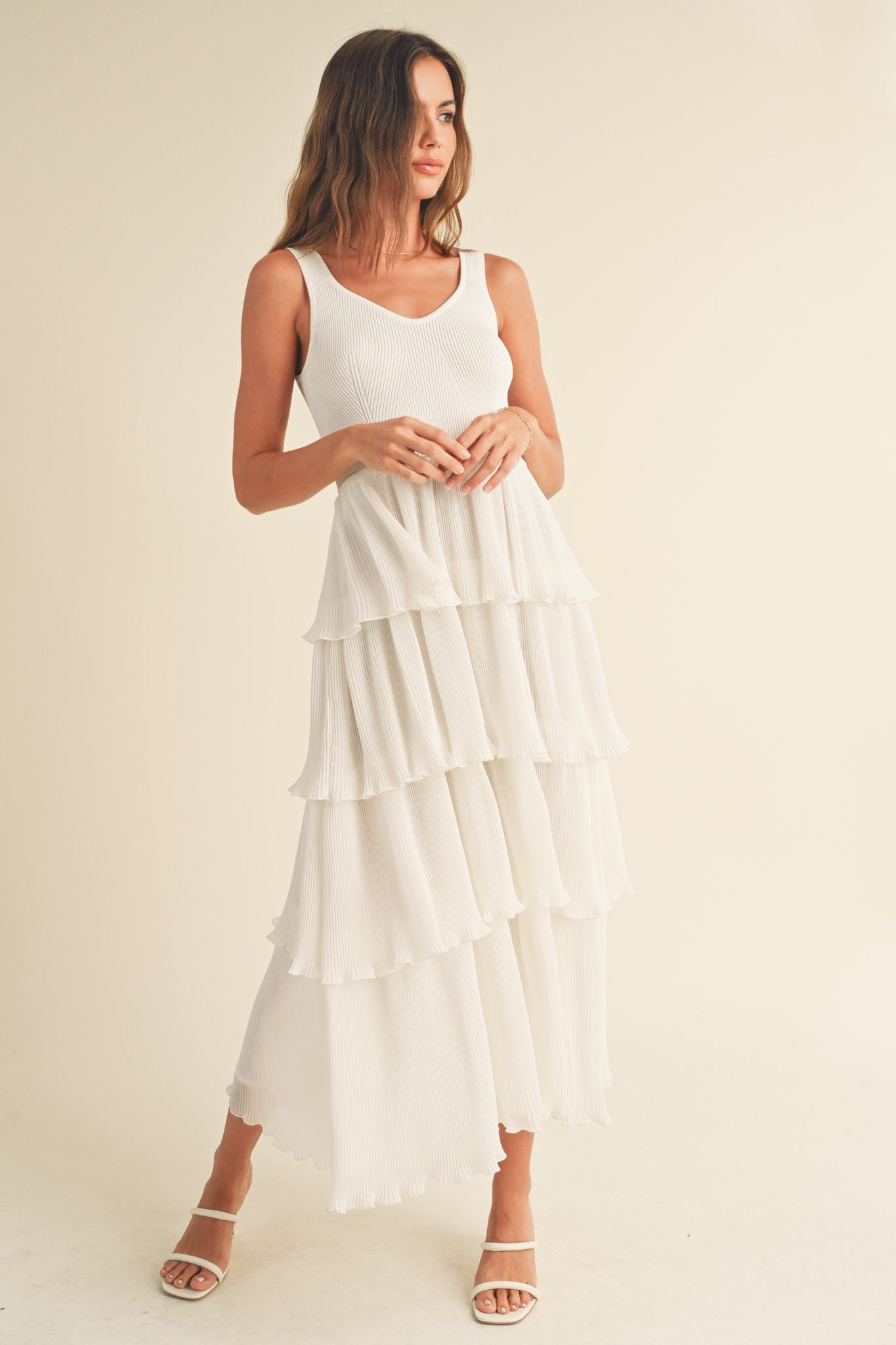 Madison Pleated Dress in White
