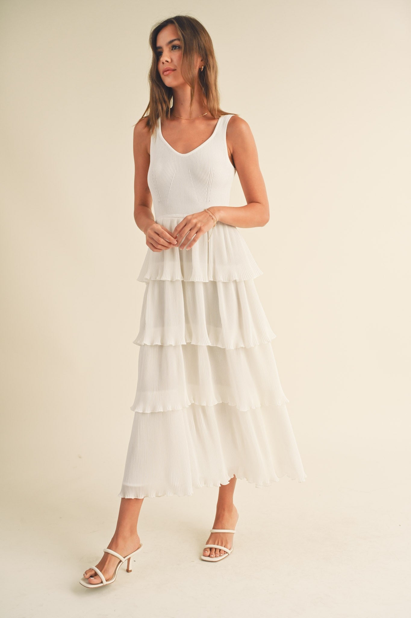 Madison Pleated Dress in White
