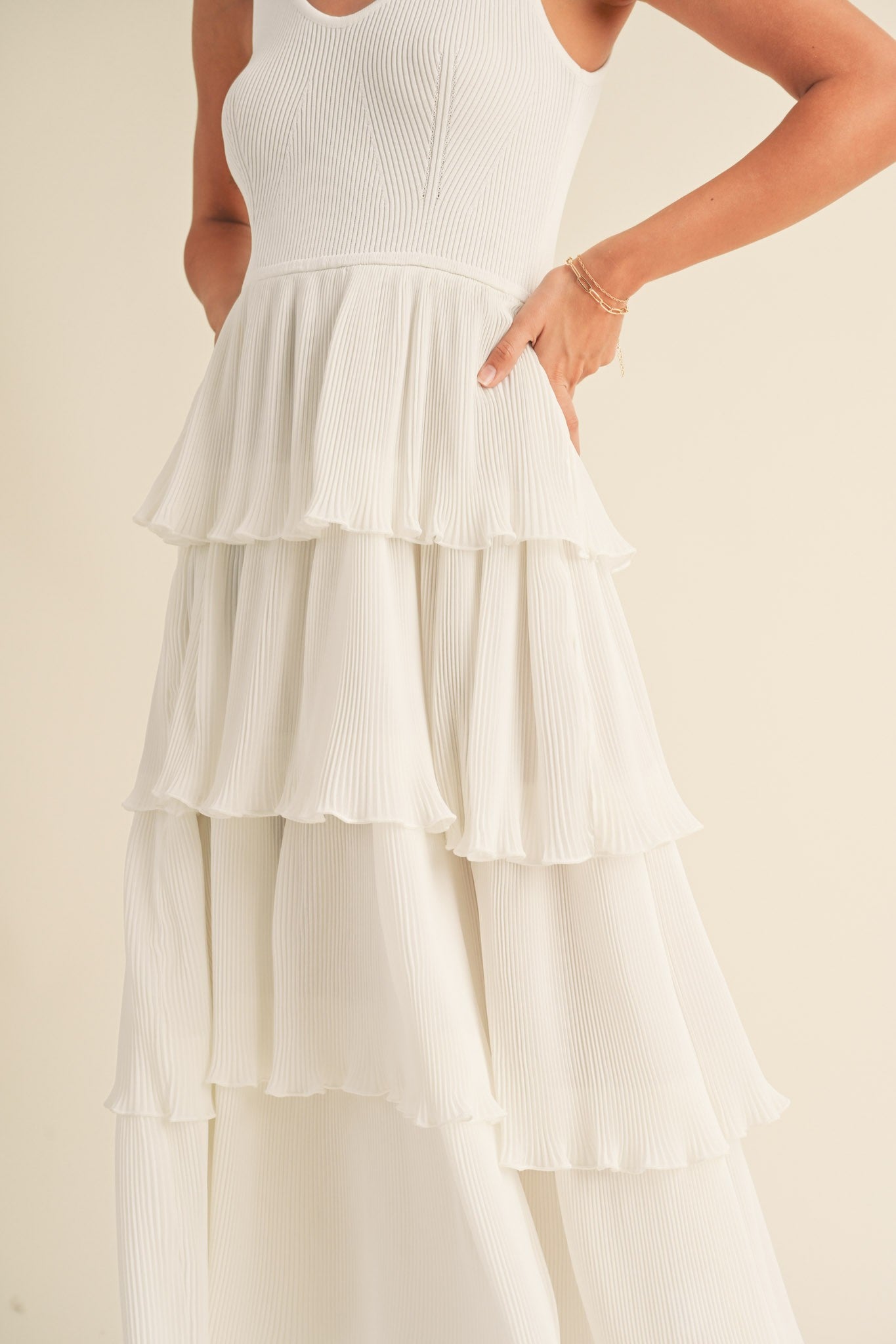 Madison Pleated Dress in White