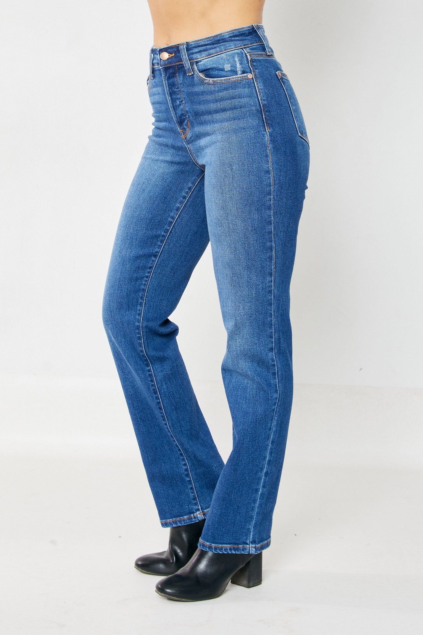 Amanda High Waisted Hidden Button Fly Jeans in Plus