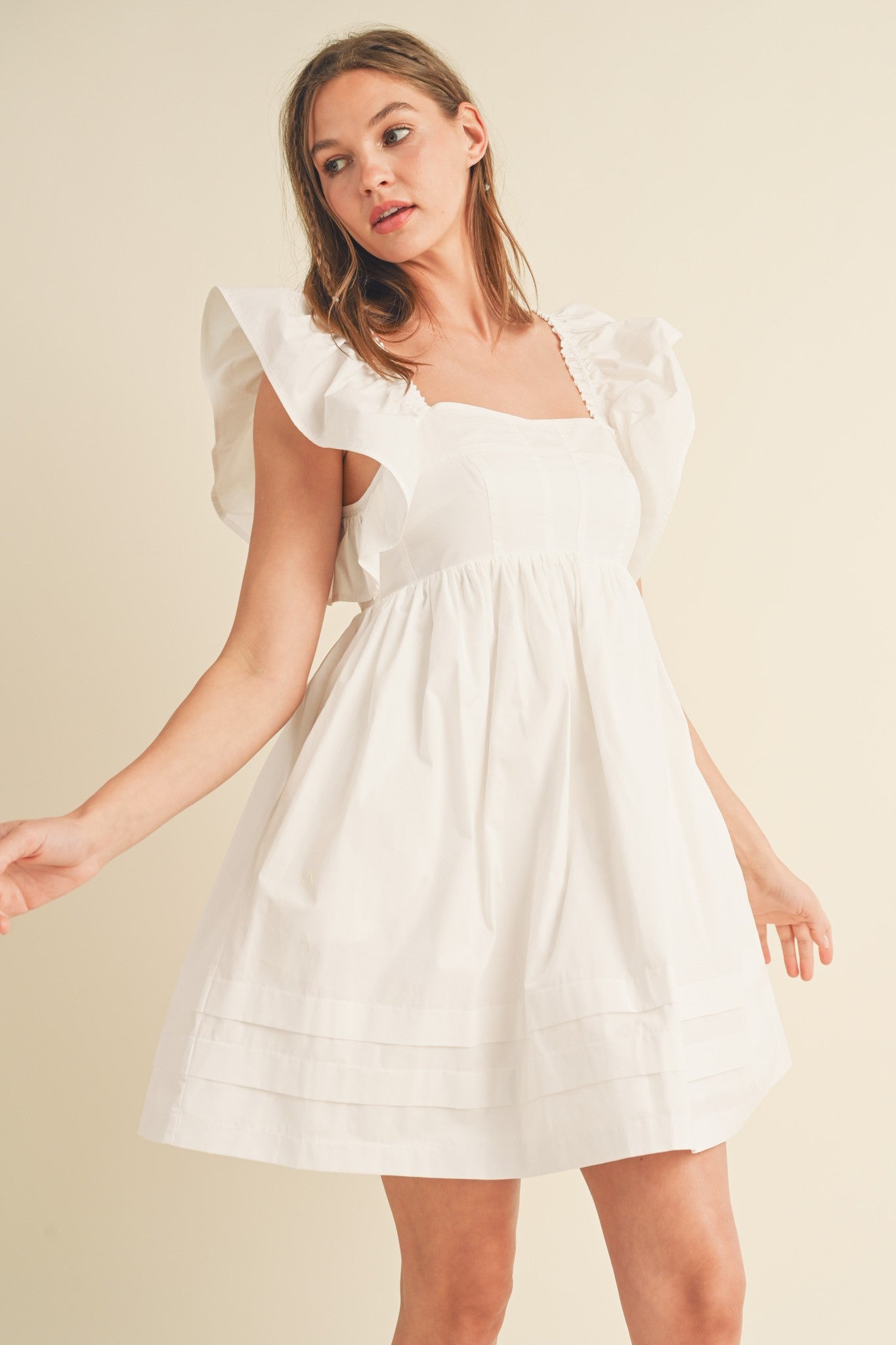 Eliana Ruffled Sleeve Mini Dress in White
