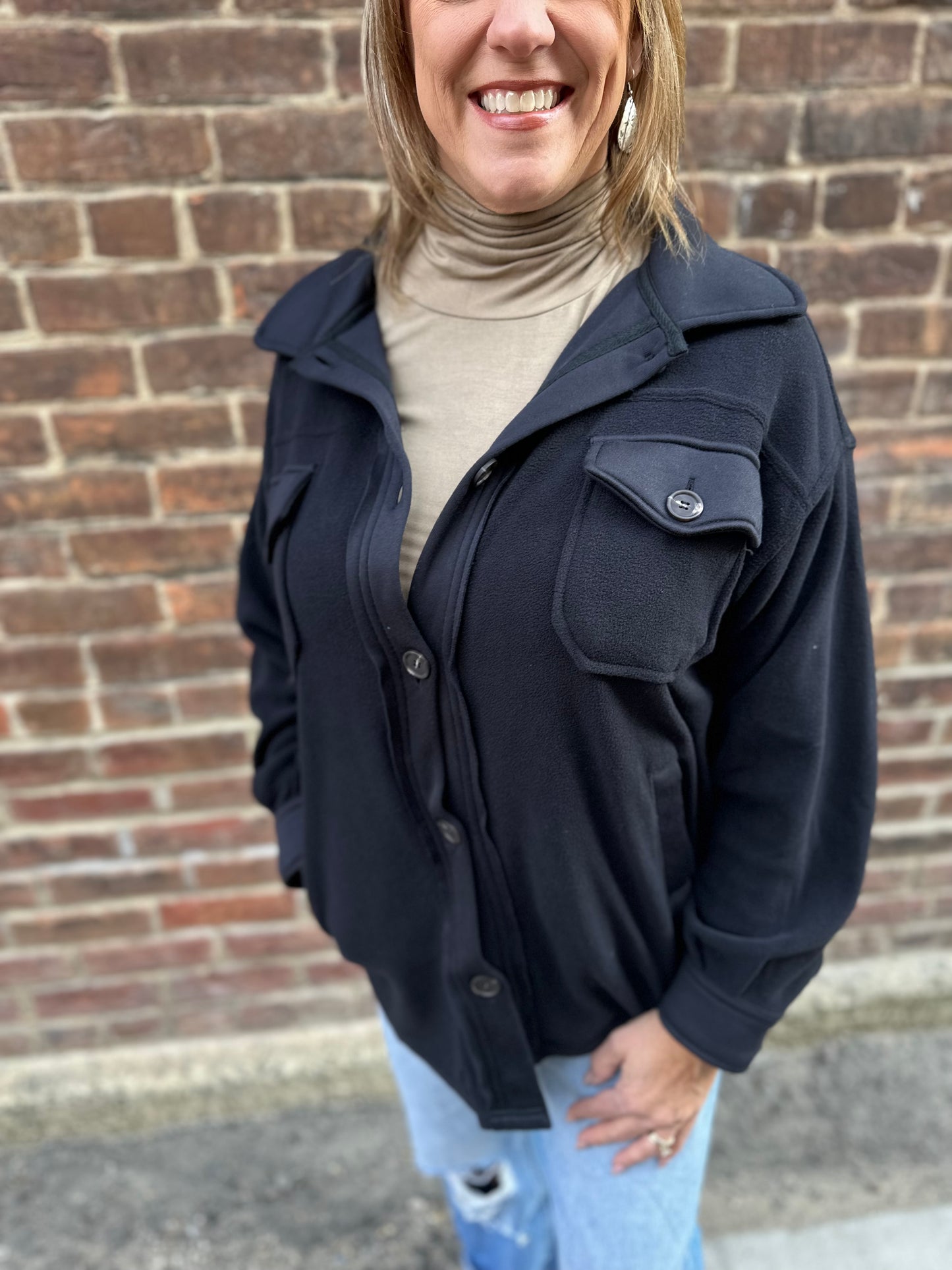 Addison Black Fleece Shacket