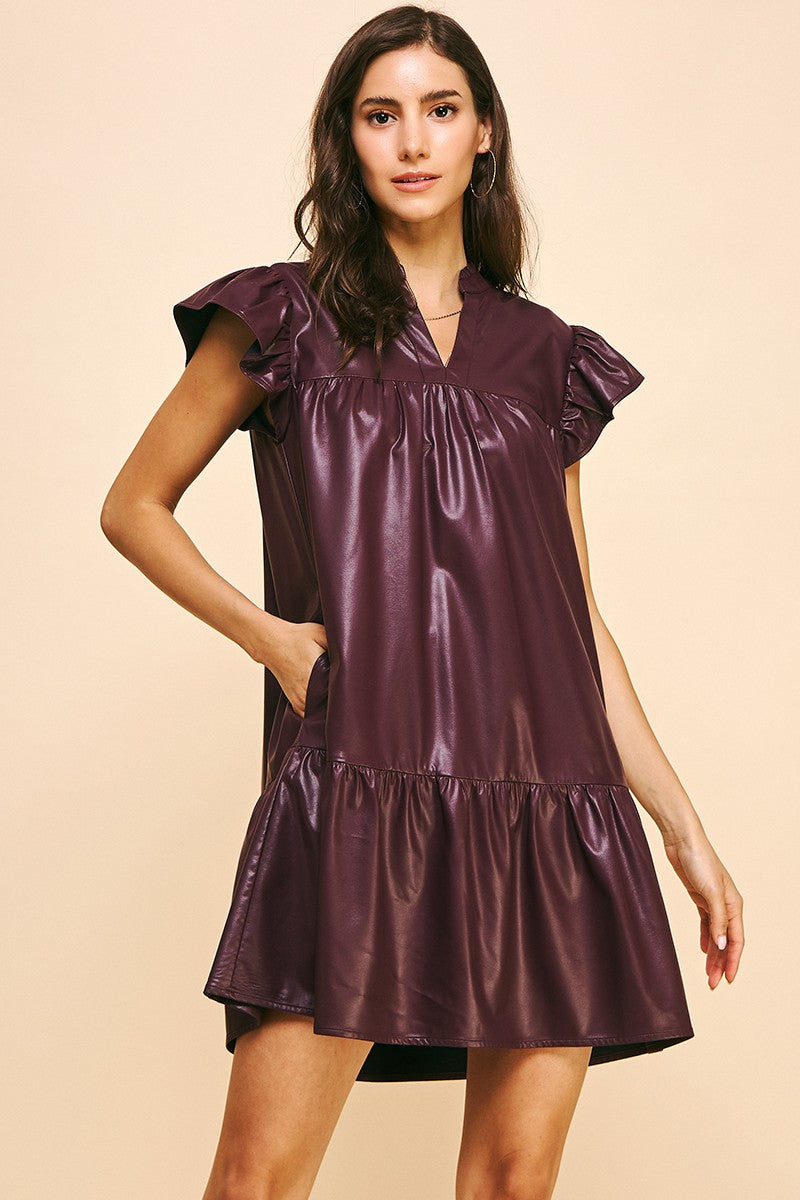 Renee Leather Midi Dress in Deep Wine