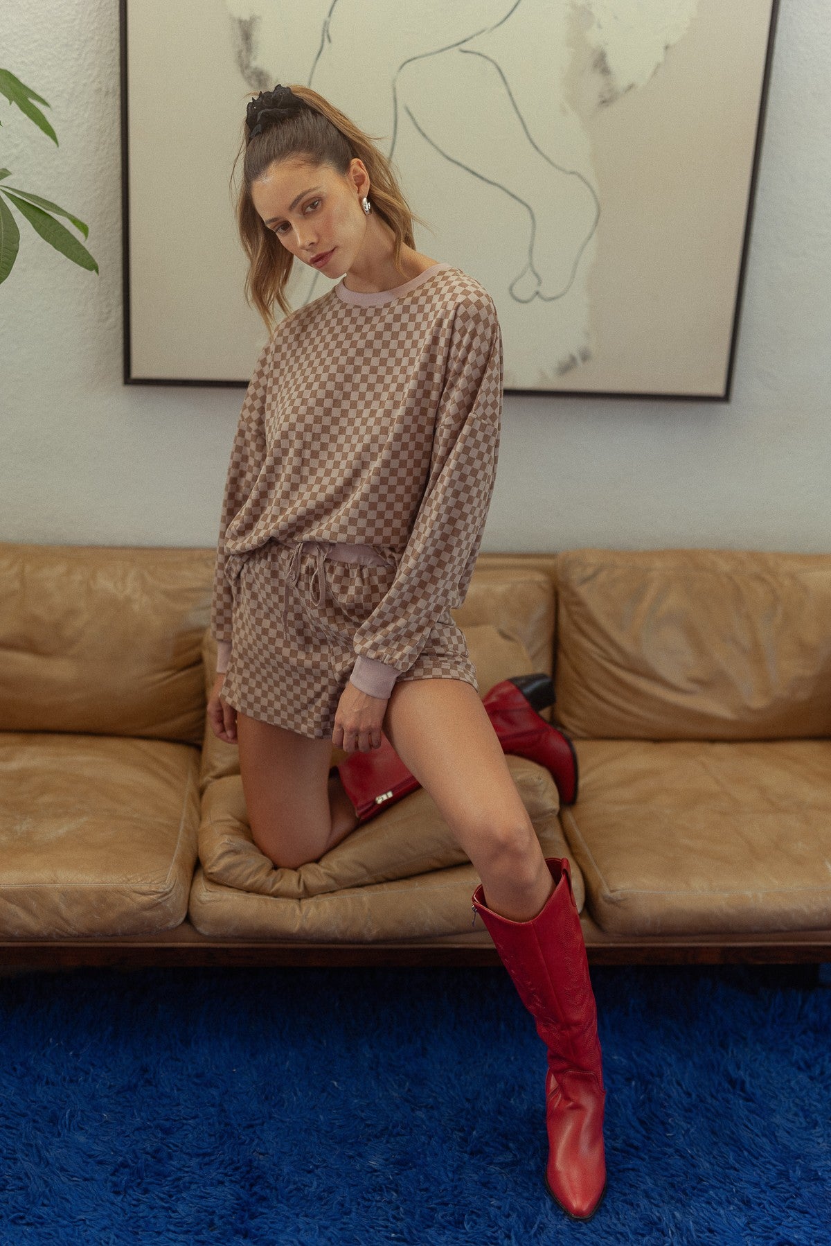 Gingerbread Checkered Crewneck