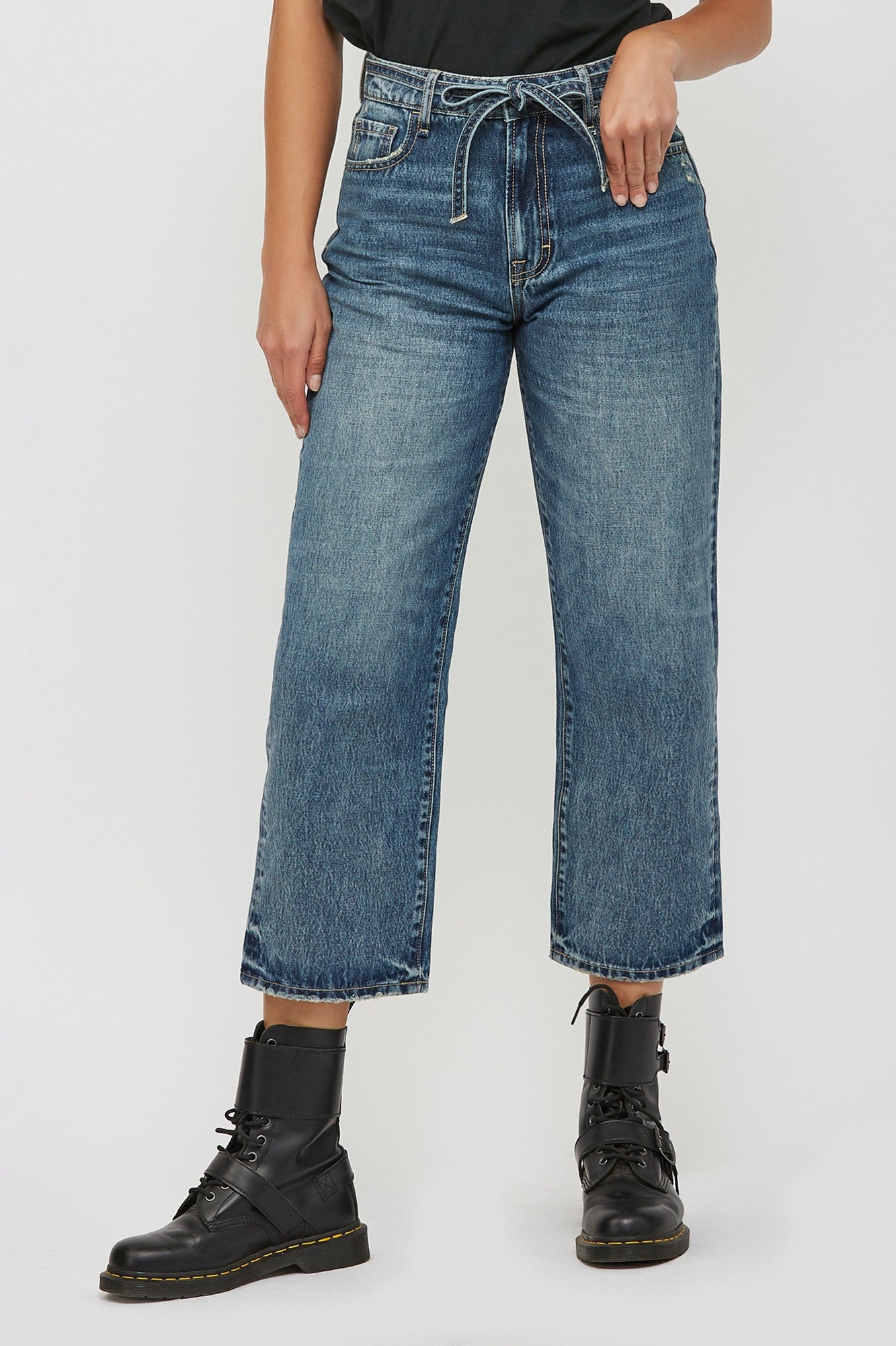 Ella Dark Classic Draw String Cropped Wide Straight