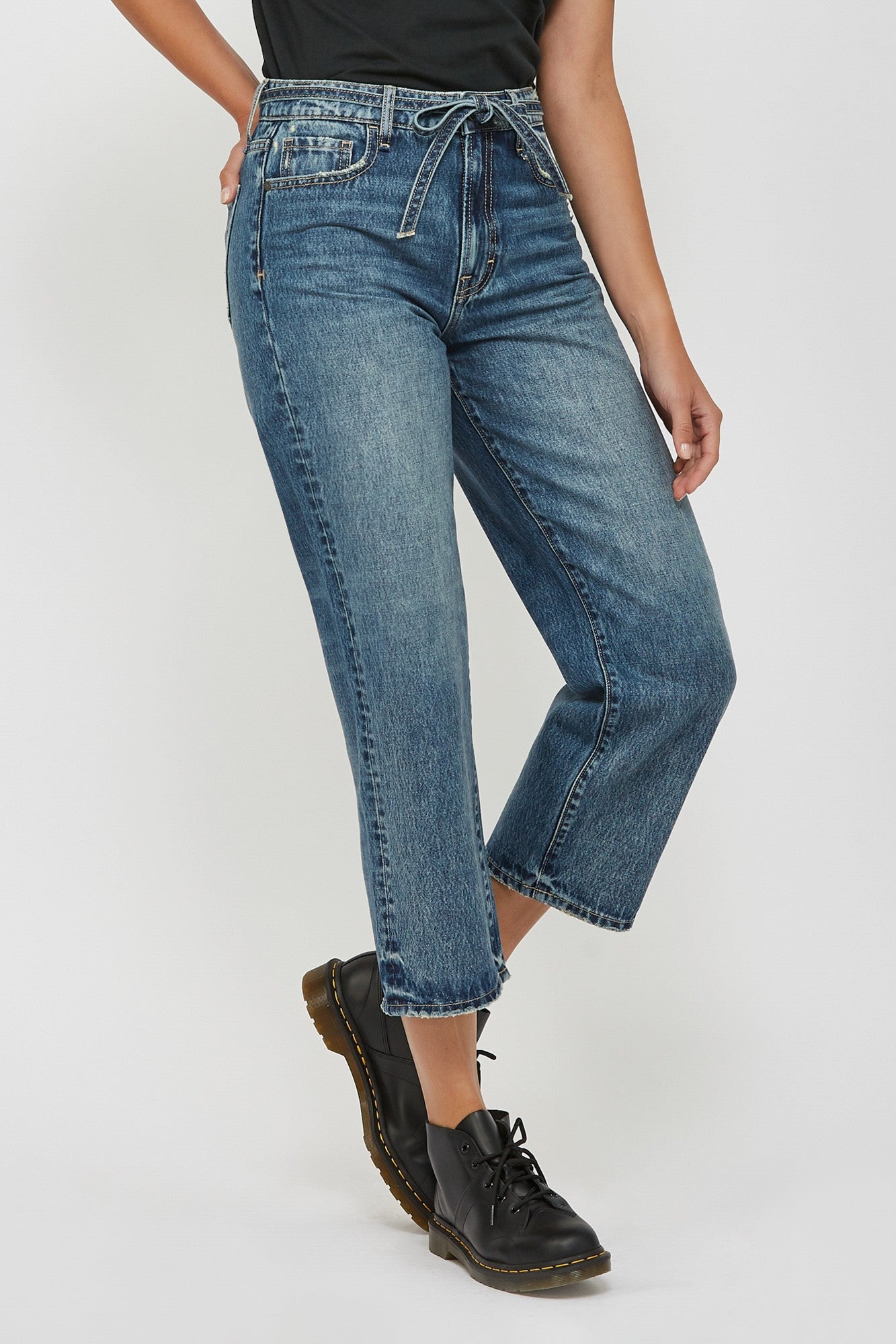 Ella Dark Classic Draw String Cropped Wide Straight