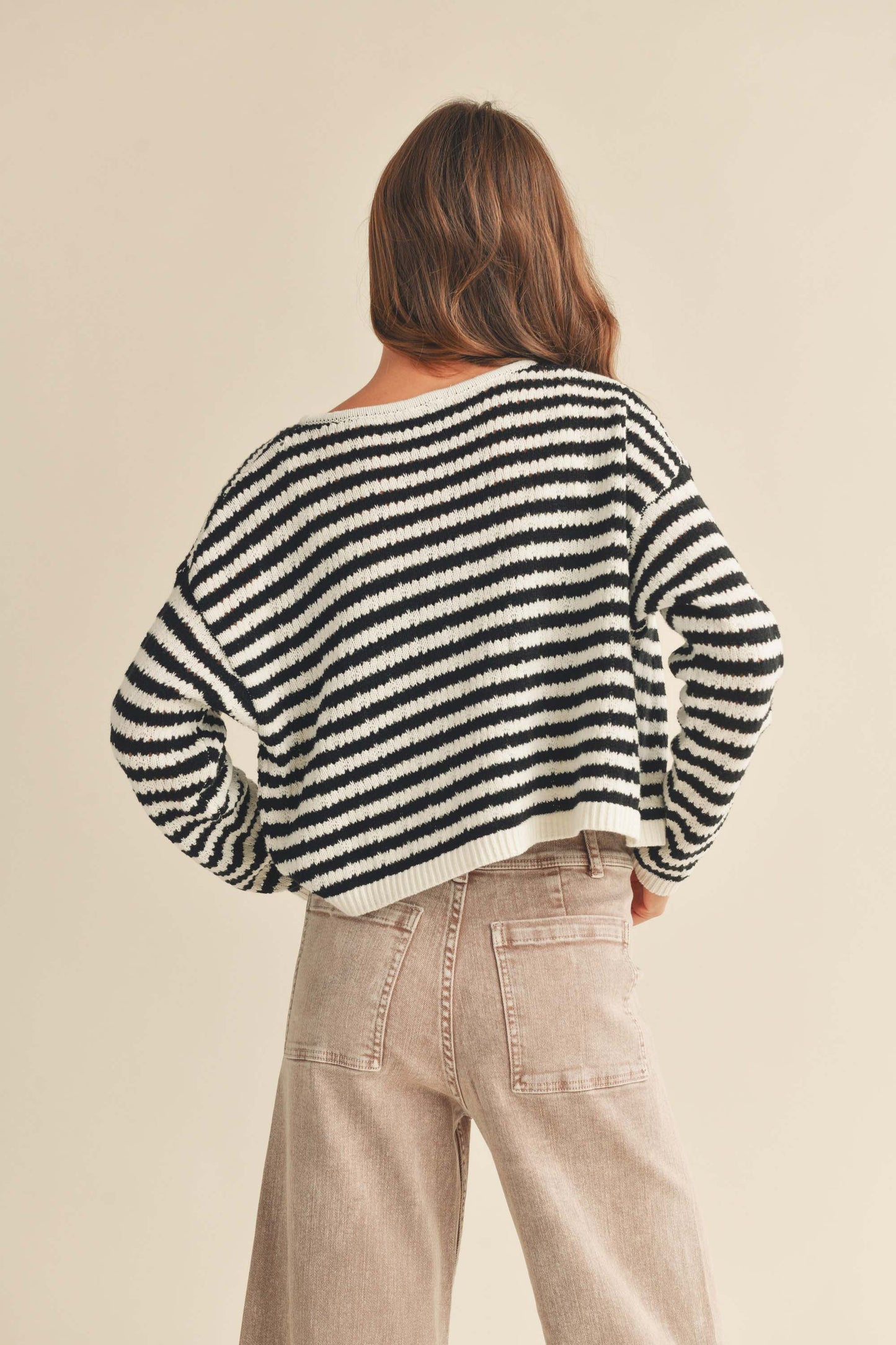 Emory Crochet Knitted Cardigan in Black/White