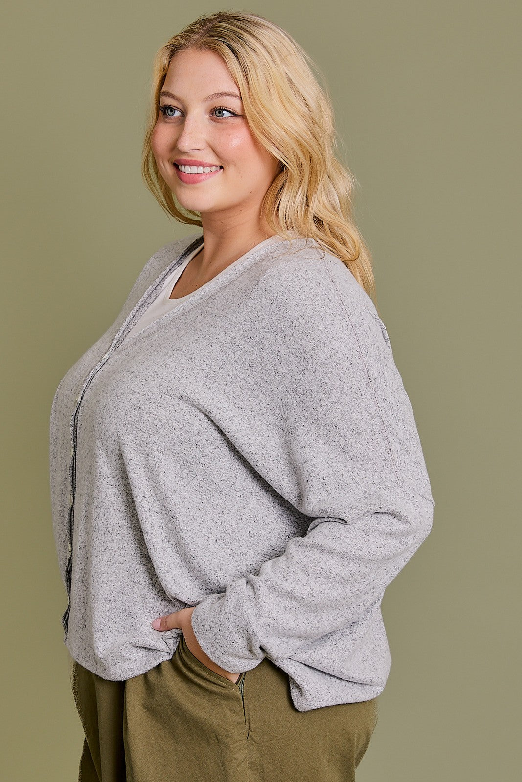 Adley Button Up Cardigan in Grey in Plus