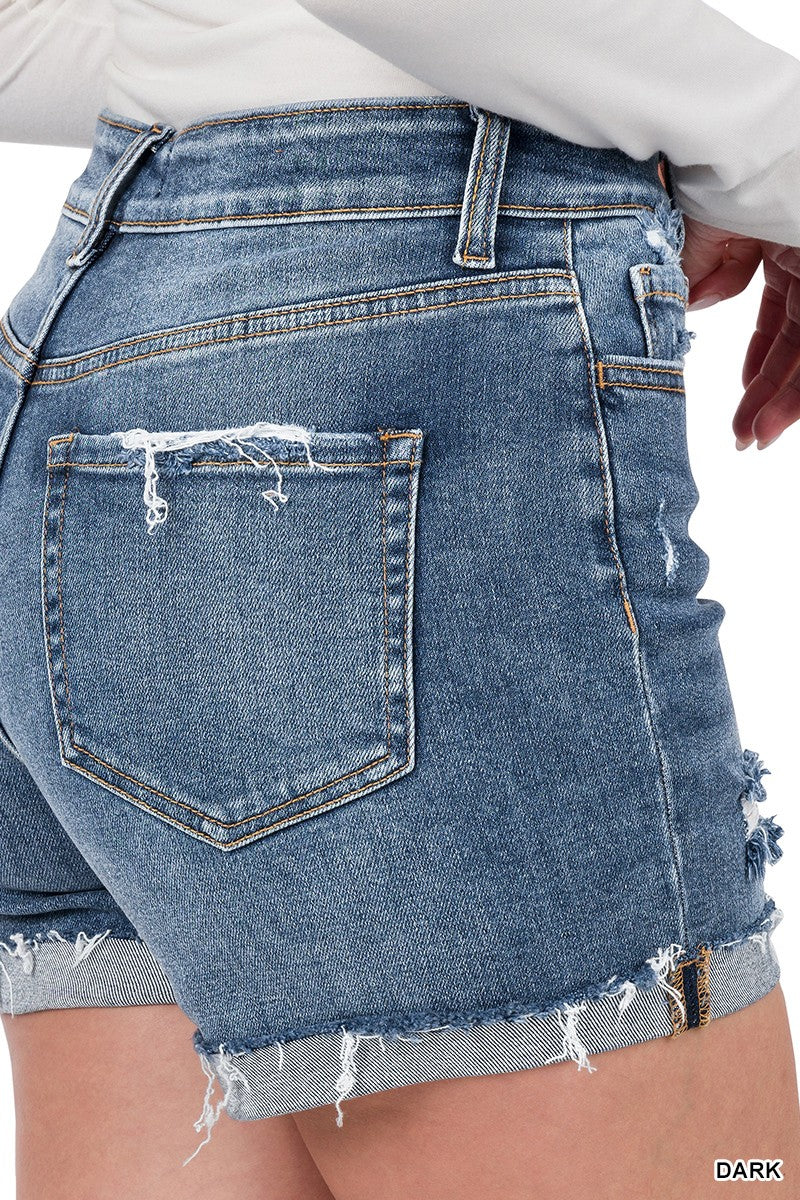 Rachel Destressed Denim Shorts