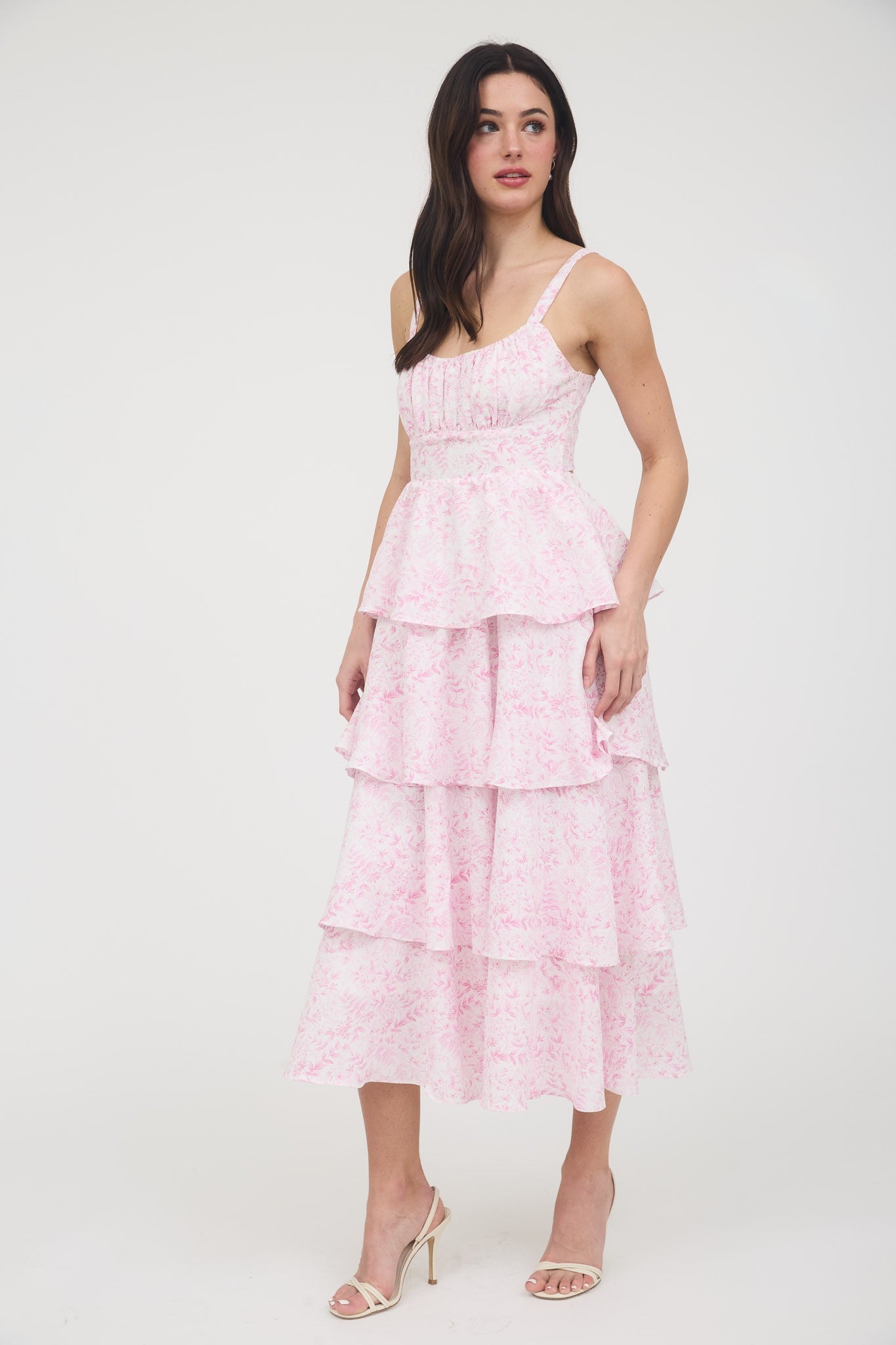 Leighton Tie Up Tiered Maxi Dress in Pink